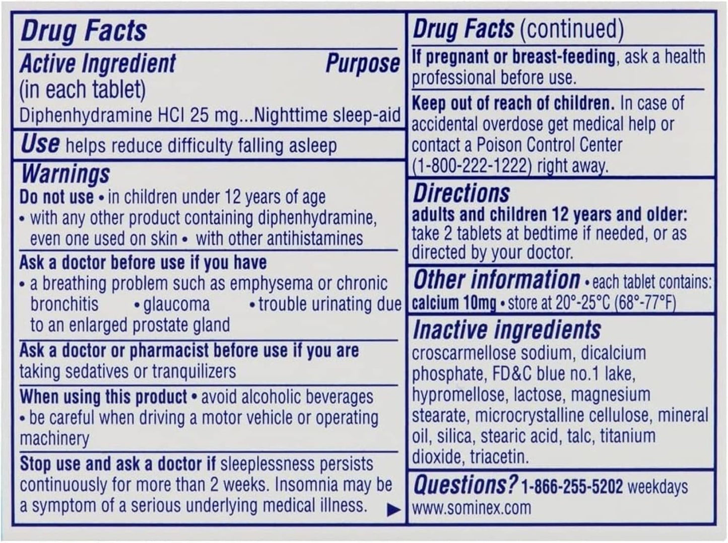 Sominex Original Formula Tablets, 72 Count