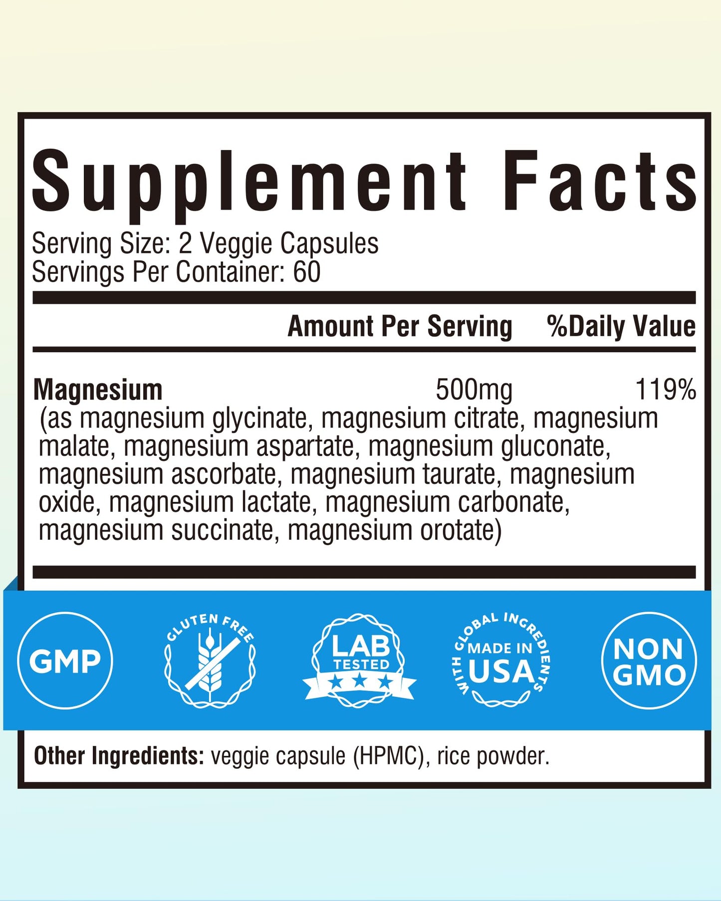 Terranics 12-in-1 Magnesium Complex 500mg Chelated Magnesium Glycinate, Citrate, Malate, Taurate & Orotate Capsules 120 Count
