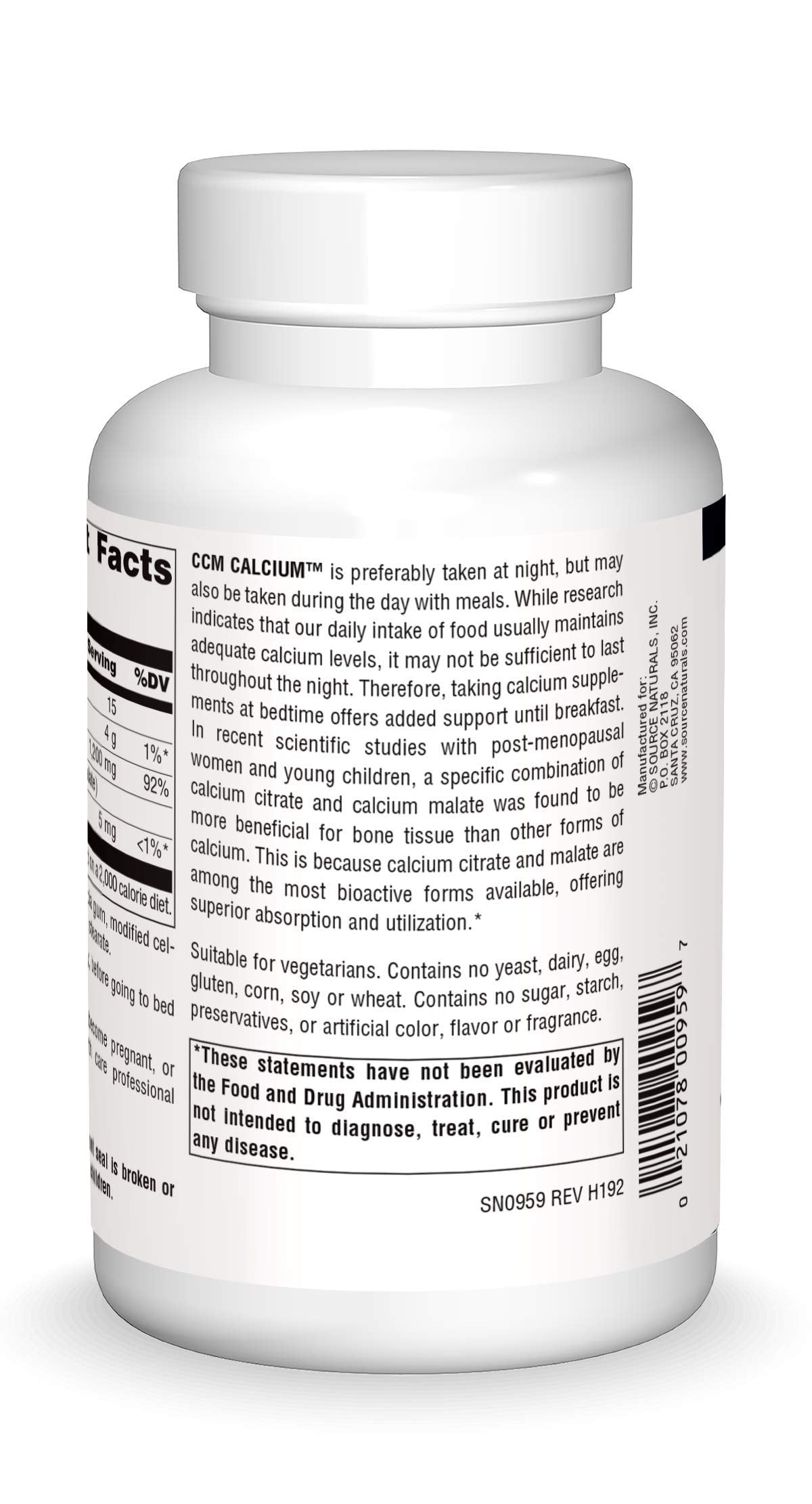 Source Naturals CCM Calcium - Calcium Citrate and Malate - 300 mg Tablets, 120 Count