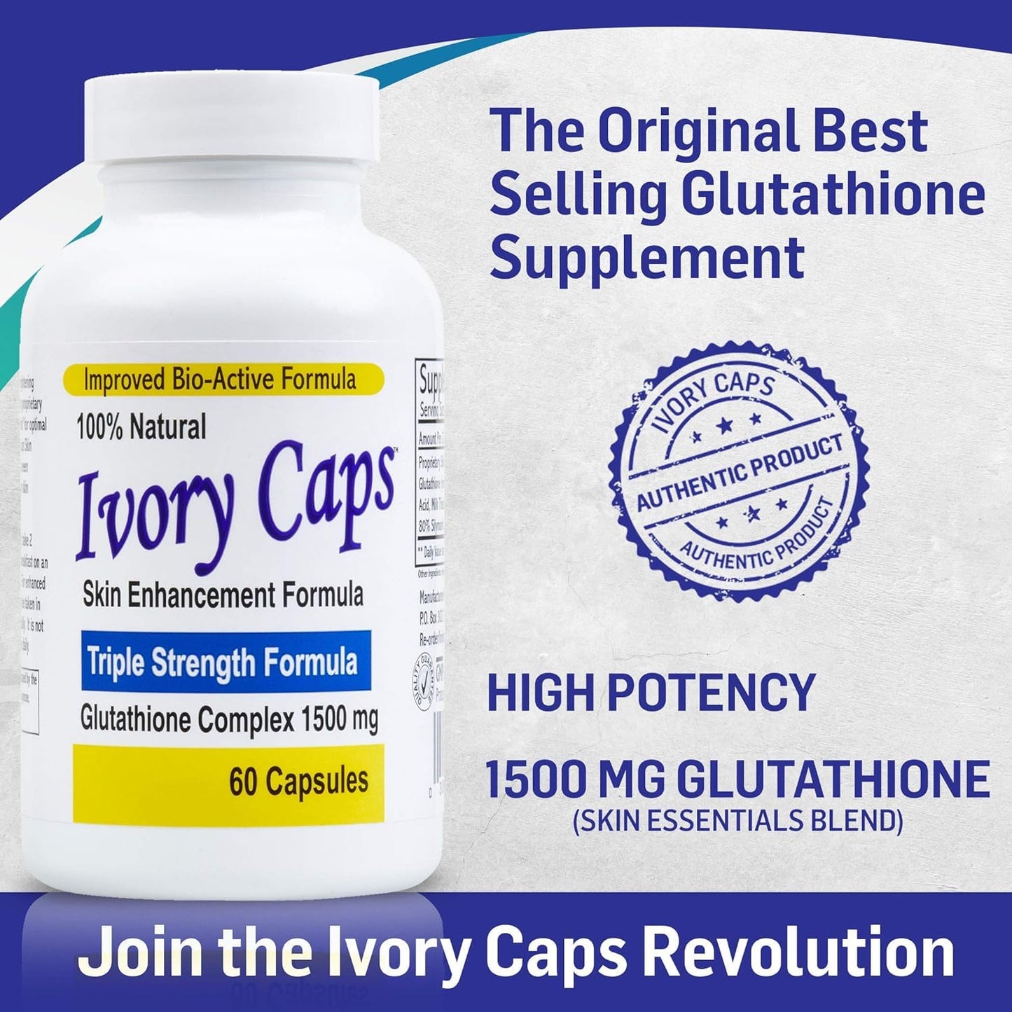 Ivory Caps Glutathione 1500 Skin Whitening Complex Capsule, 60 Count
