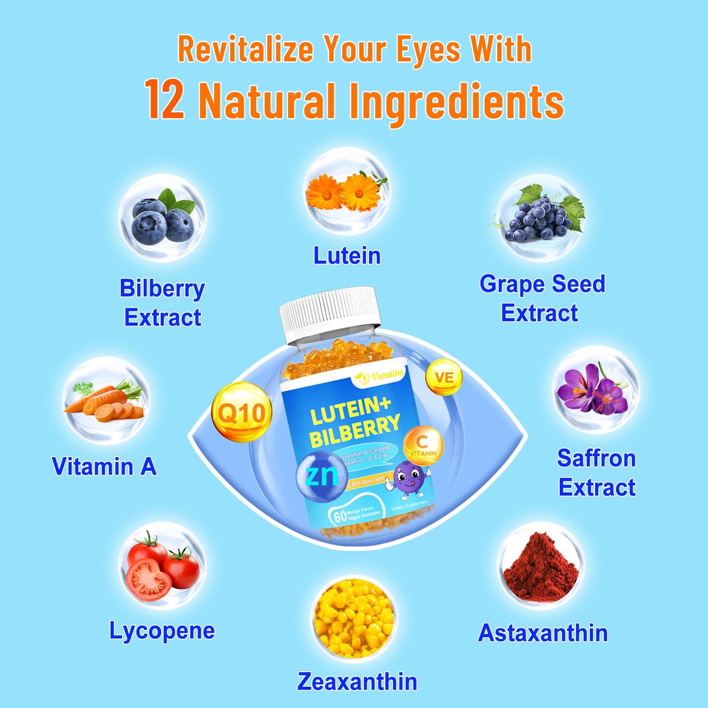 VZOXAINS Lutein & Zeaxanthin Gummies 20mg, 60 Count