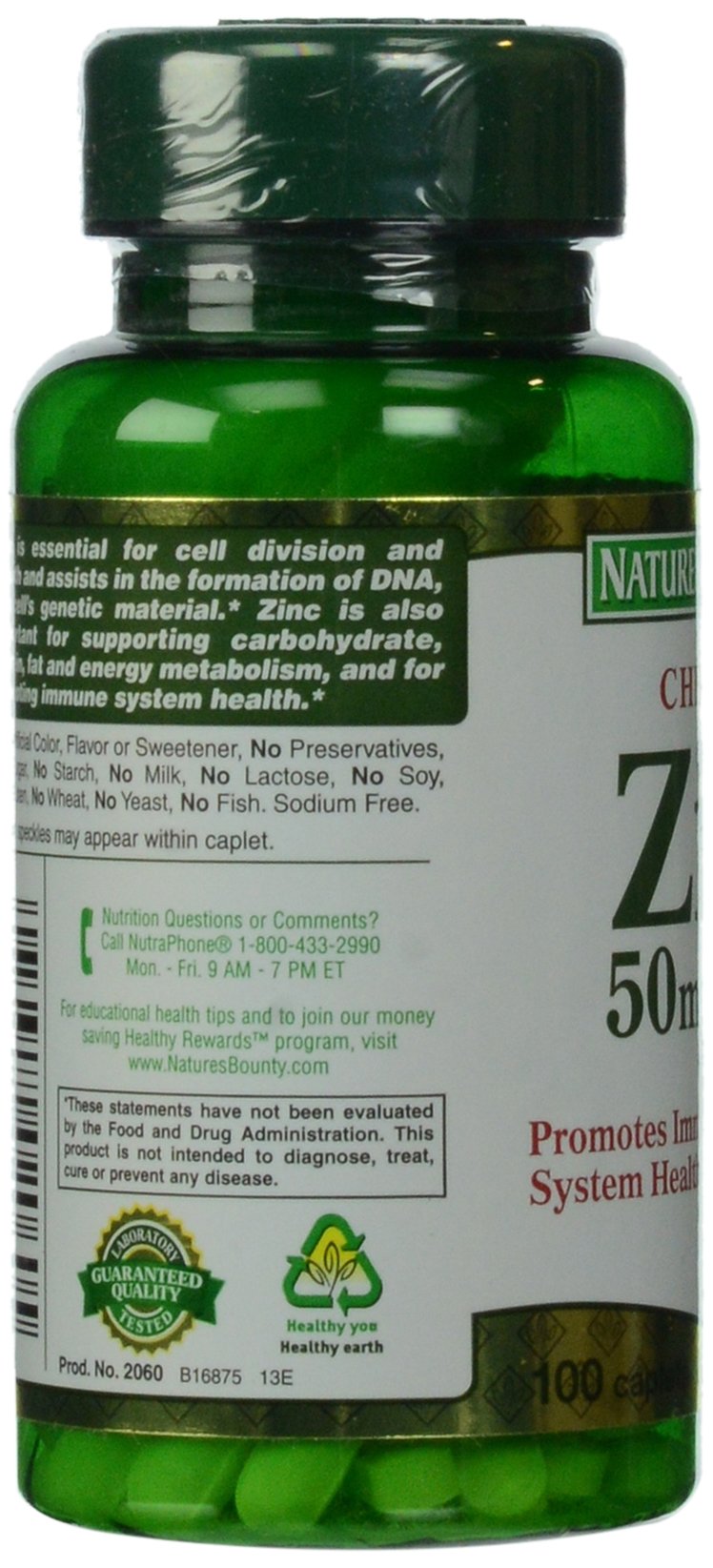 Nature's Bounty Zinc (Zinc Gluconate) 50 mg Caplets, 100 Count