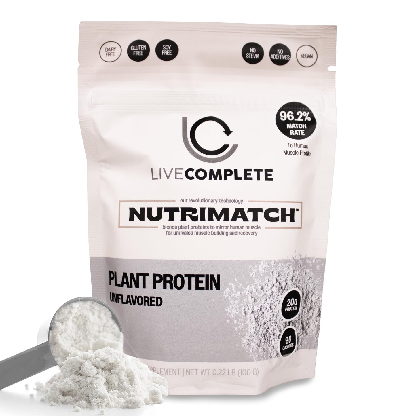 LiveComplete NutriMatch Plant Protein Powder - Unflavored, 4 Servings, 4.9 oz