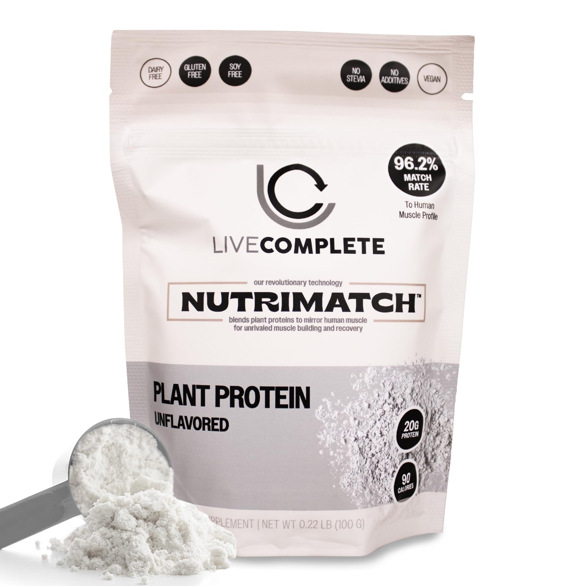 LiveComplete NutriMatch Plant Protein Powder Unflavored, 4 Servings