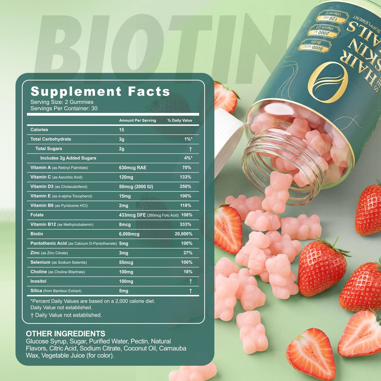 Ormelique Hair Skin and Nails Gummies with Biotin 6000mcg, 60 Count