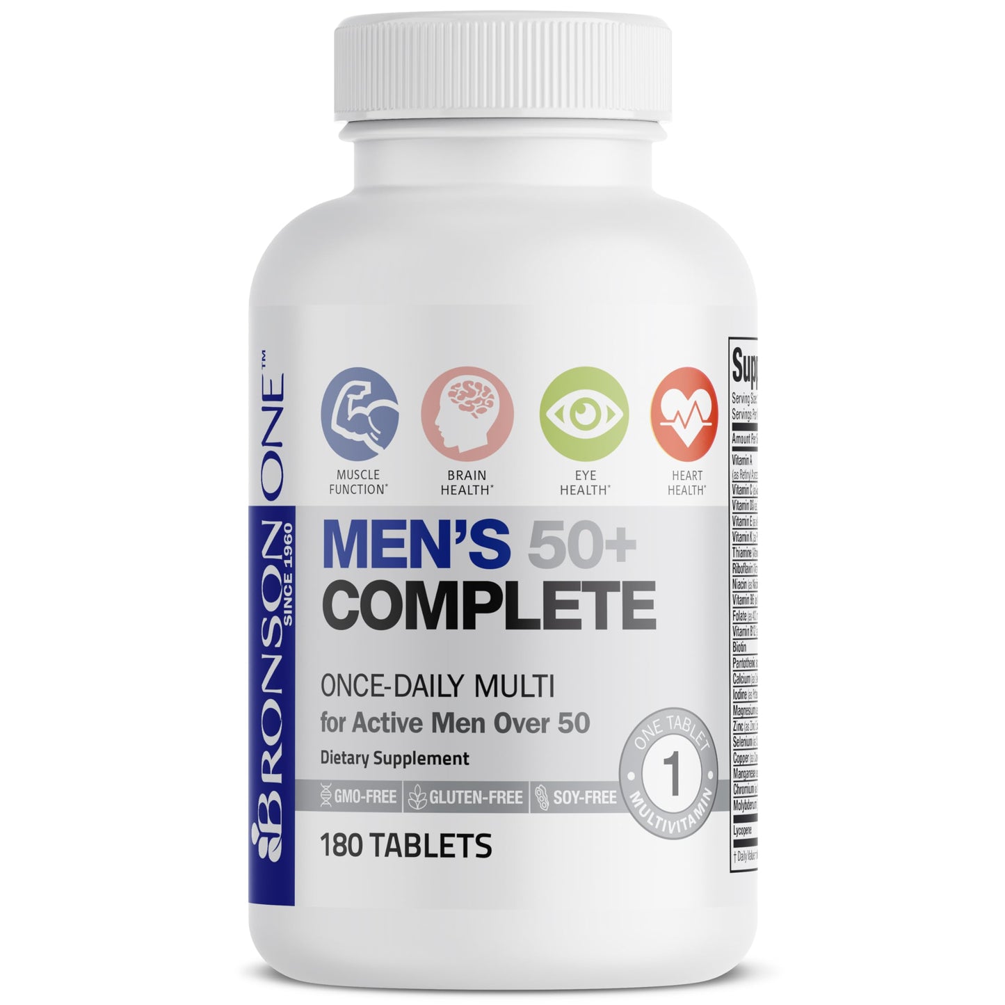 Bronson ONE Daily Mens 50+ Complete Multivitamin Multimineral Tablets, 180 Count