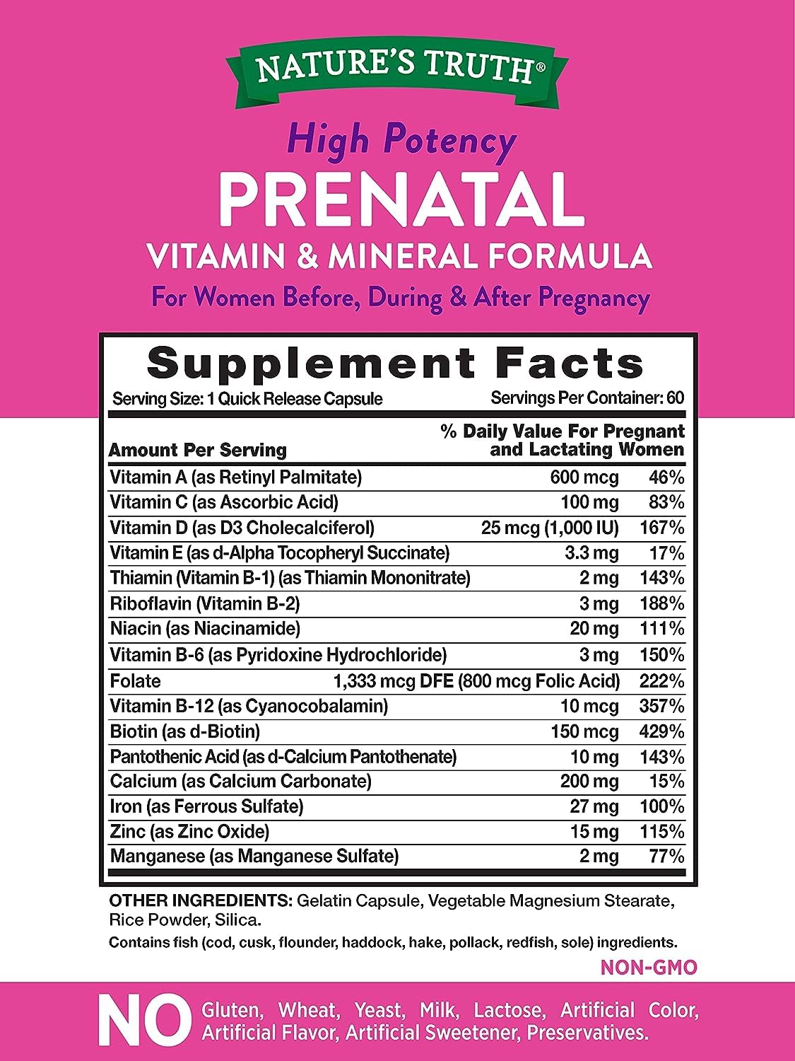 Nature's Truth Prenatal Vitamins with Folic Acid, 60 Capsules