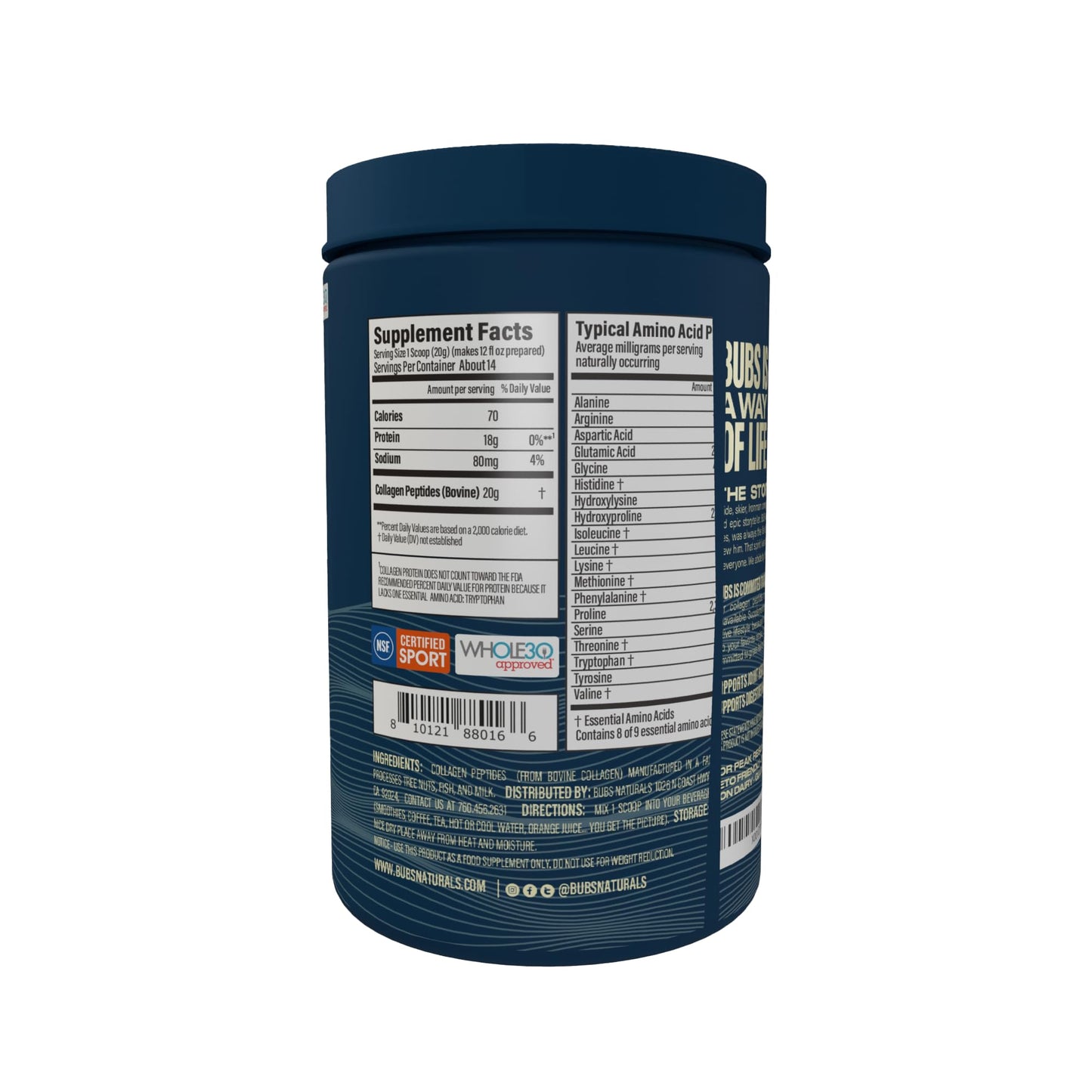 BUBS Naturals Unflavored Collagen Peptides Powder, 10 oz