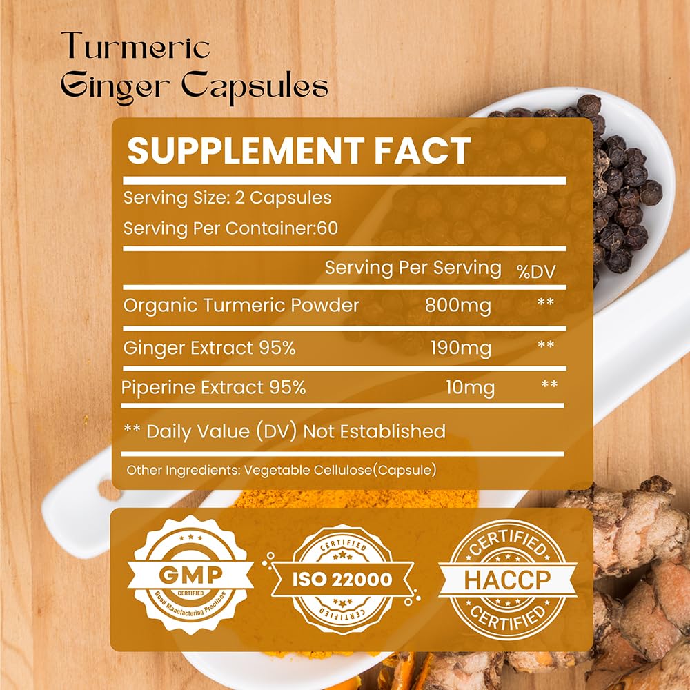 Hebhac Herbs Turmeric Ginger with Black Pepper & Ginger 1000 mg Capsules 120 Count