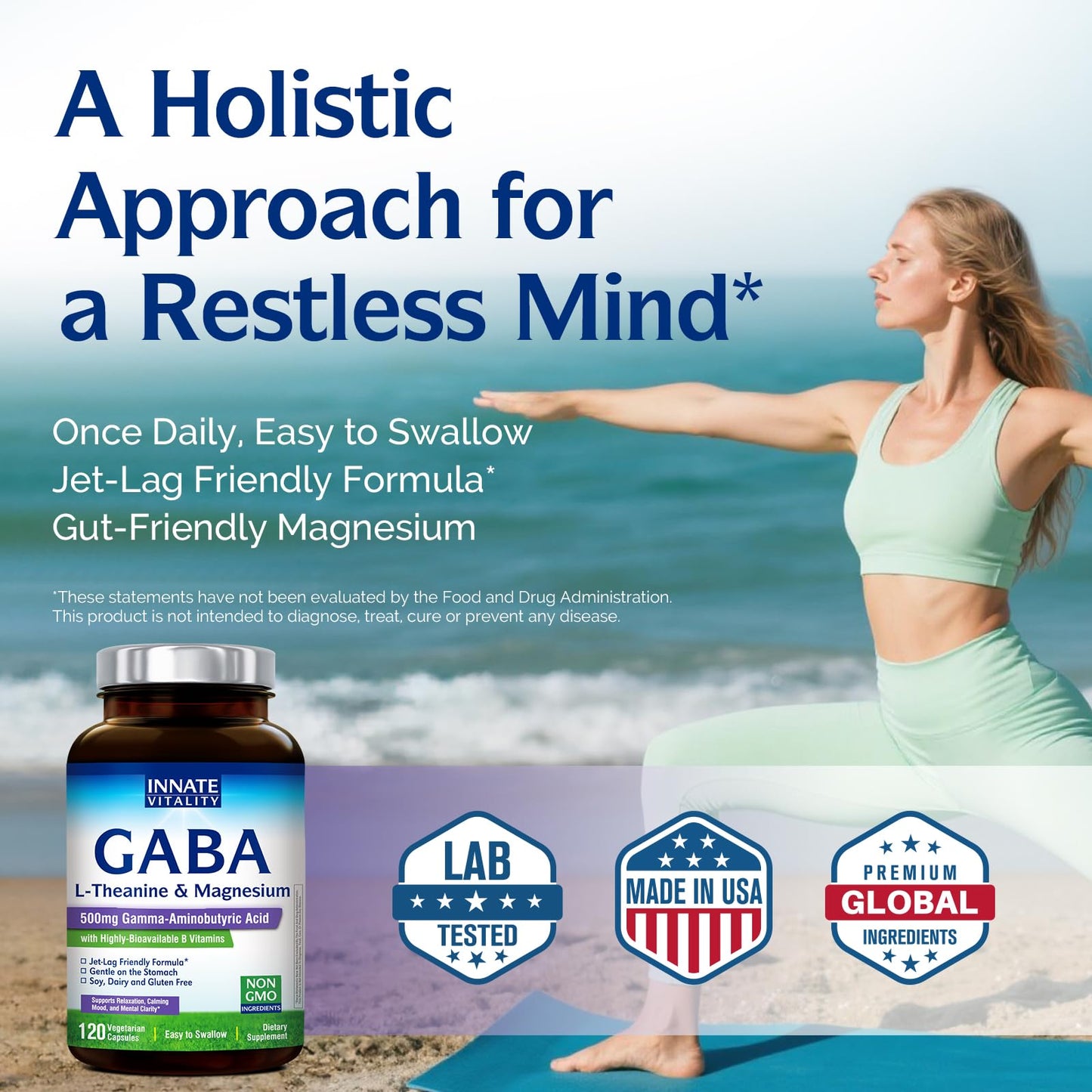 Innate Vitality GABA with L-Theanine, Magnesium Glycinate, B Complex, Vitamin B6 Capsules 120