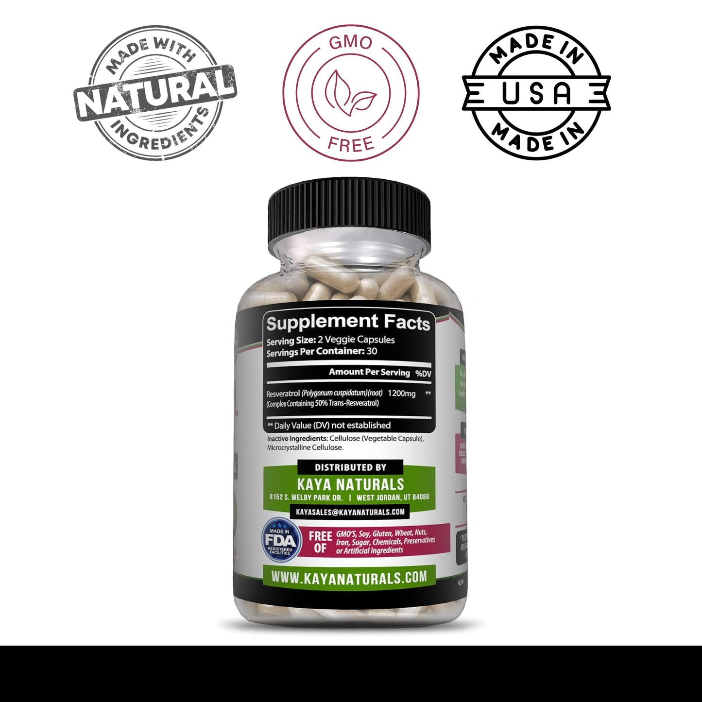 Kaya Naturals Resveratrol Capsules 60 Count