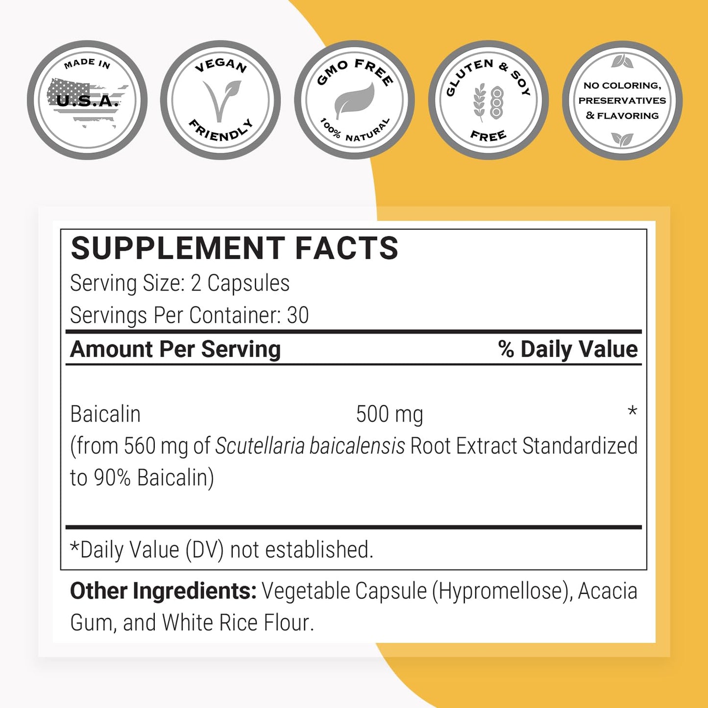 Supersmart Baicalin 90% 500mg Chinese Skullcap Extract Capsule 60 Count