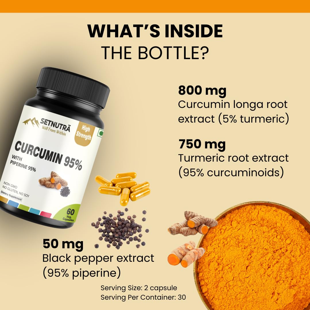 SETNUTRA Well From Within Turmeric Curcumin 95% with Piperine 95% High Potency Curcuminoids for Joint Health Support, 60 Capsules