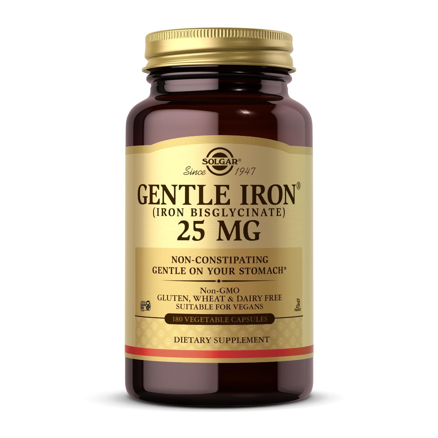 Solgar Gentle Iron (Iron Bisglycinate) 25 mg, 180 Capsules