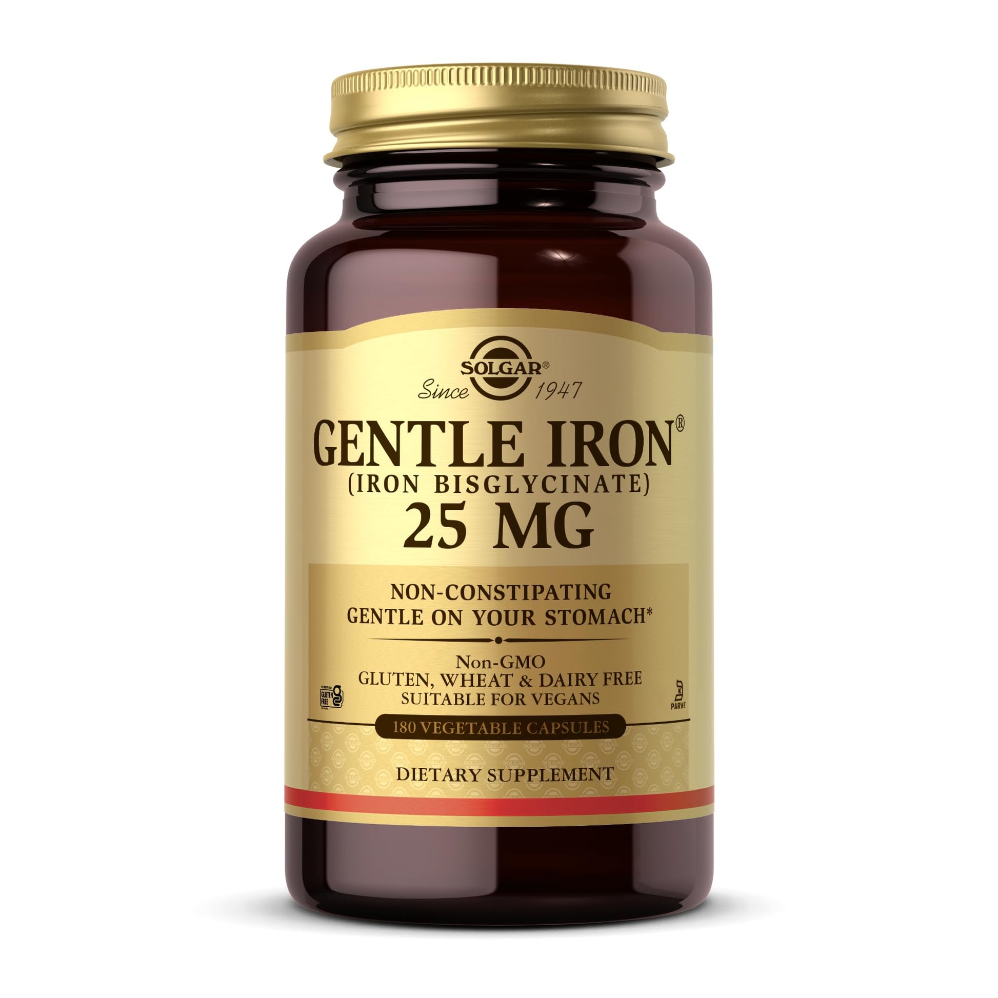 Solgar Gentle Iron (Iron Bisglycinate) 25 mg, 180 Capsules