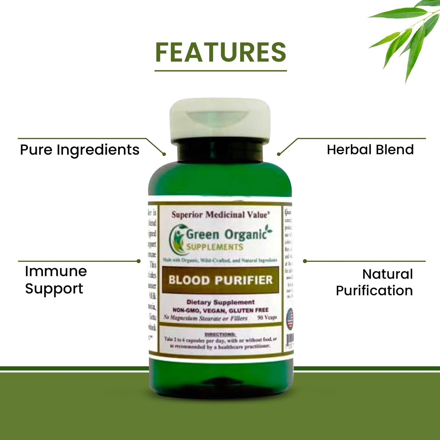 Green Organic Supplements Blood Purifier Capsule 90 Count