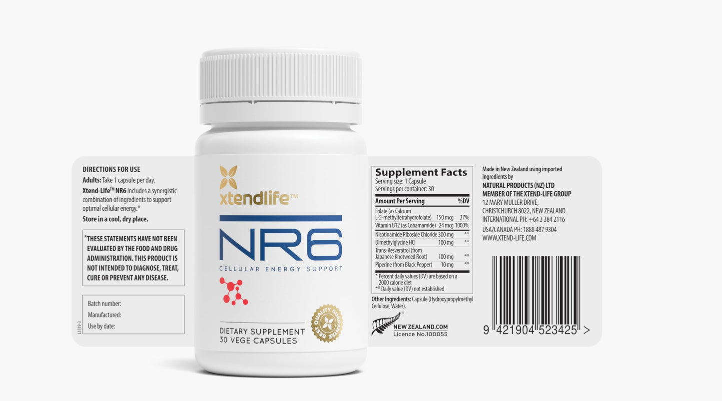 Xtendlife NR6 NAD+ with Nicotinamide Riboside & Resveratrol Capsule, 30 Count