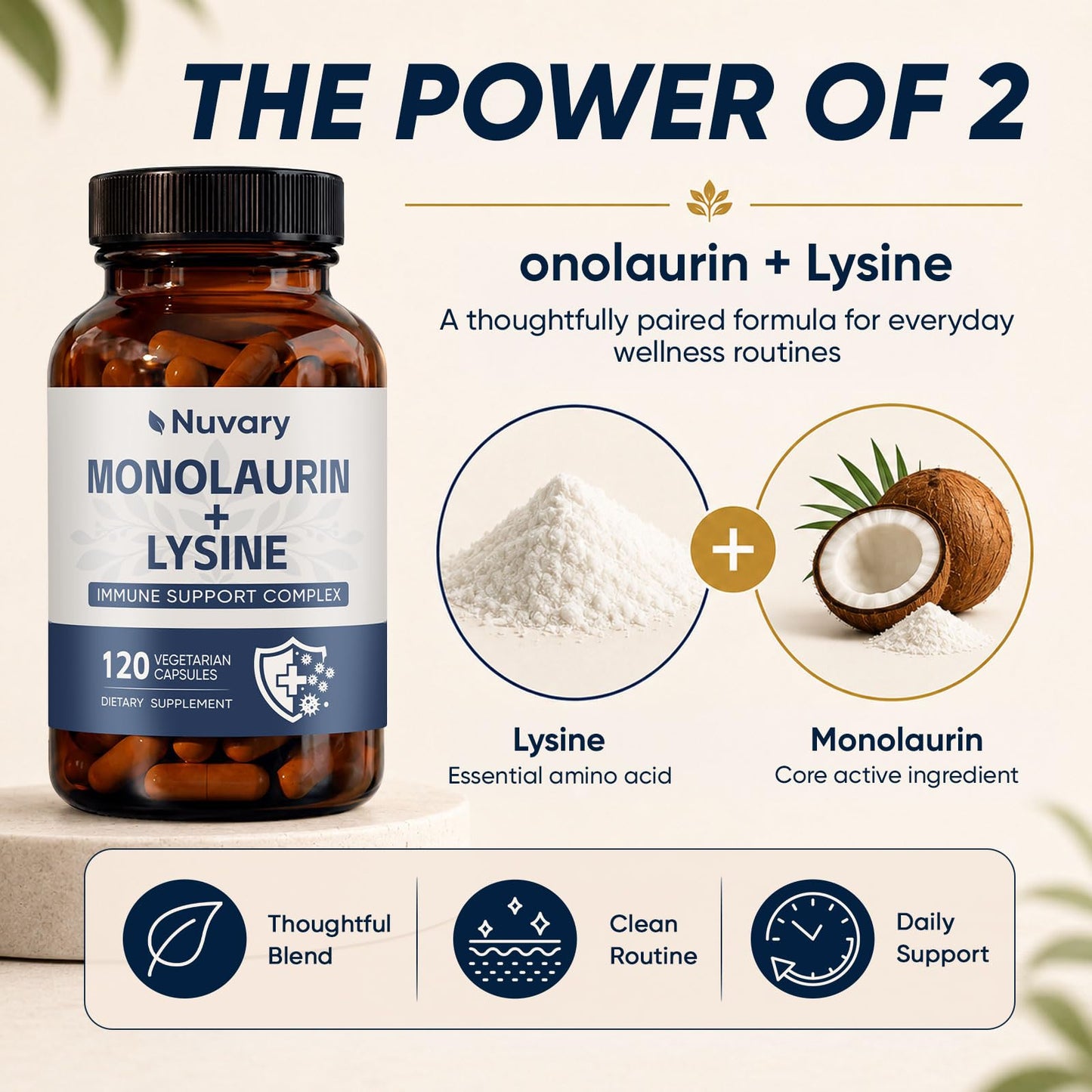 Nuvary Monolaurin Lysine Capsules, 120 Capsules