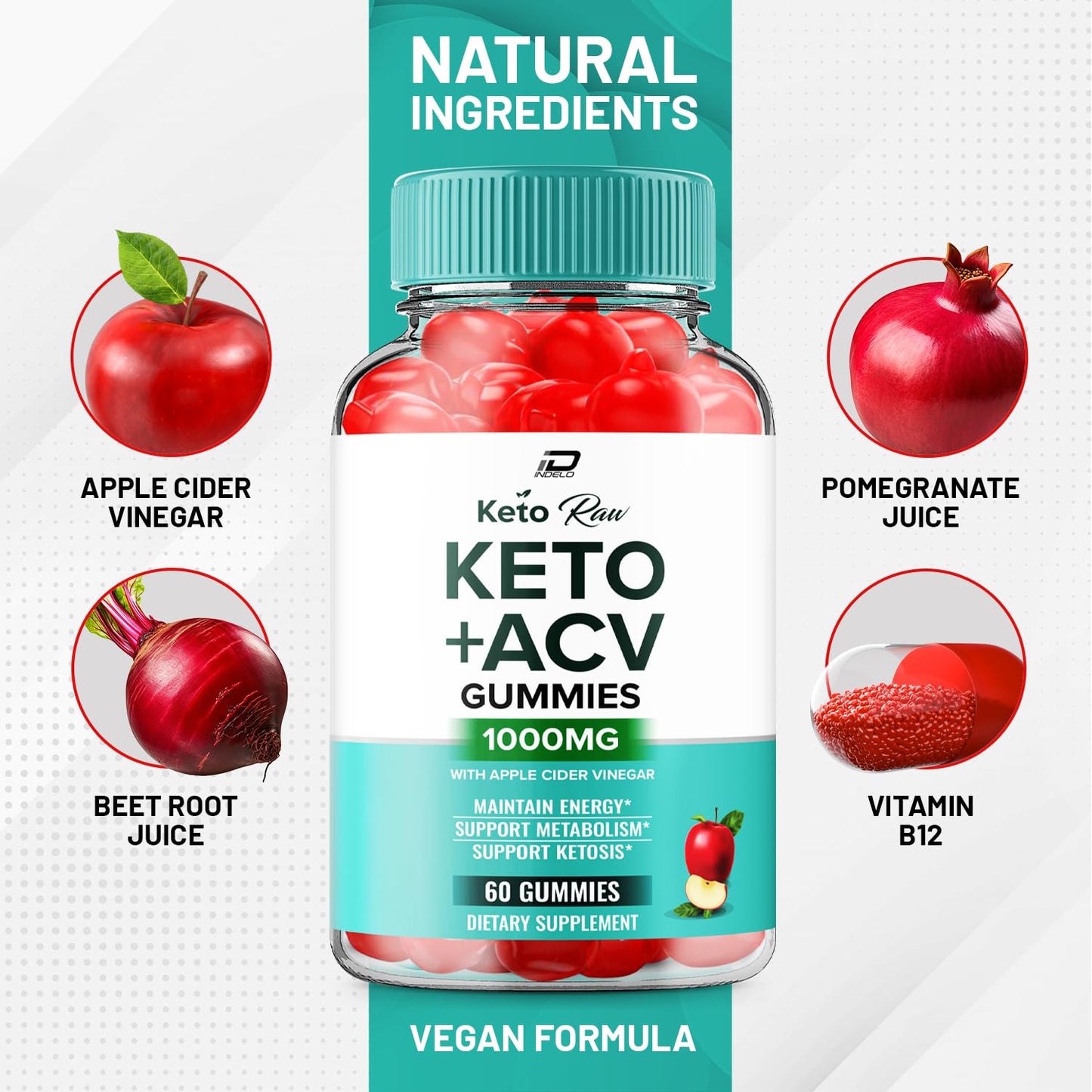 Indelo Keto Raw ACV Gummies 120 Count