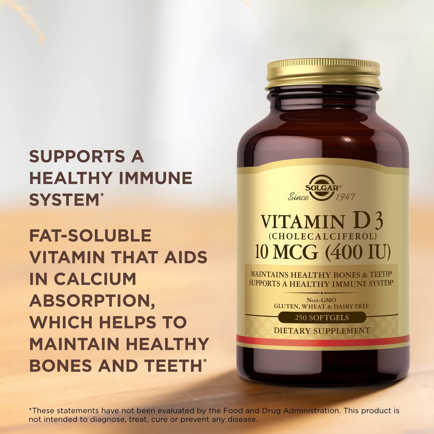 Solgar Vitamin D3 (Cholecalciferol) 10 mcg (400 IU) Softgel, 250 Count
