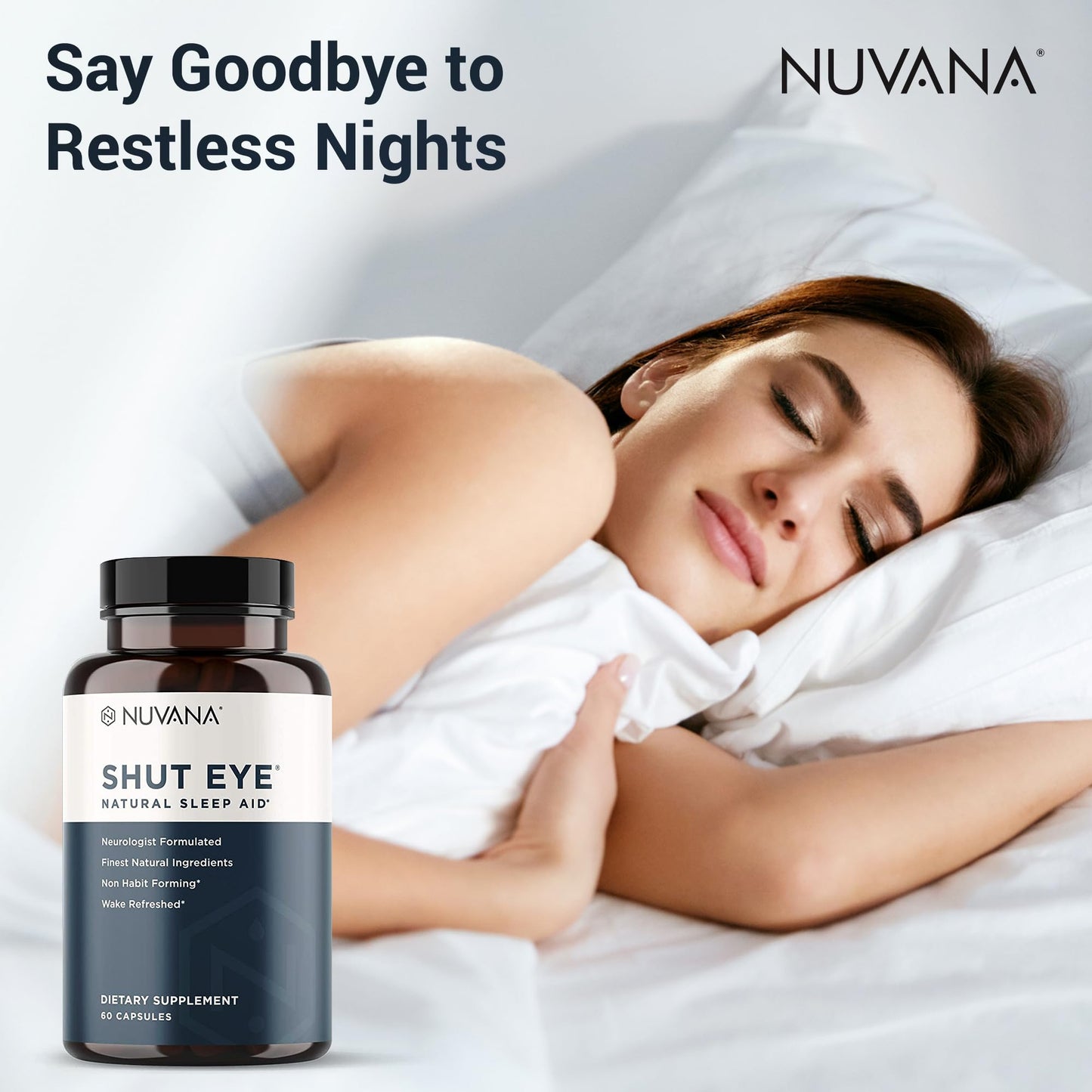 Nuvana Shut Eye Natural Sleep Aid Supplement for Adults 60 Capsules