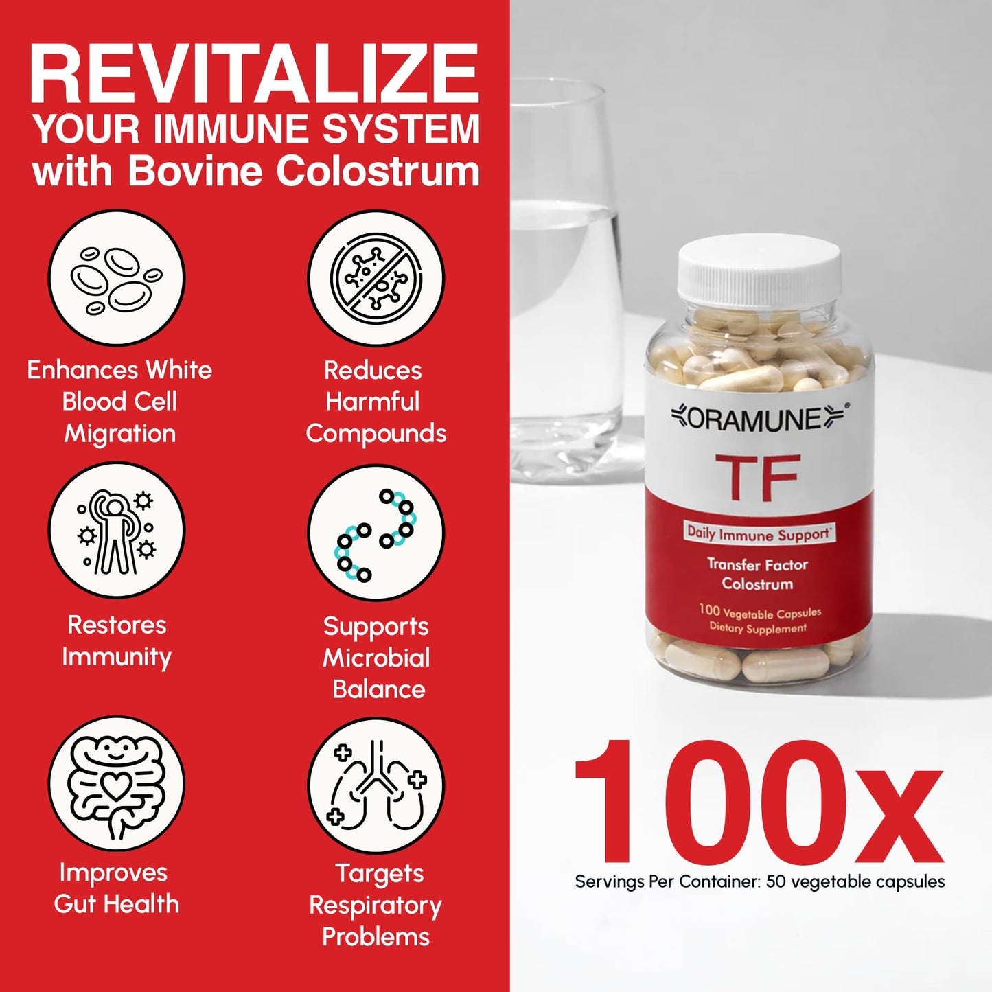 Oramune Transfer Factor Multi Immune Support Supplement with Bovine Colostrum Blend Capsules, 4 Count