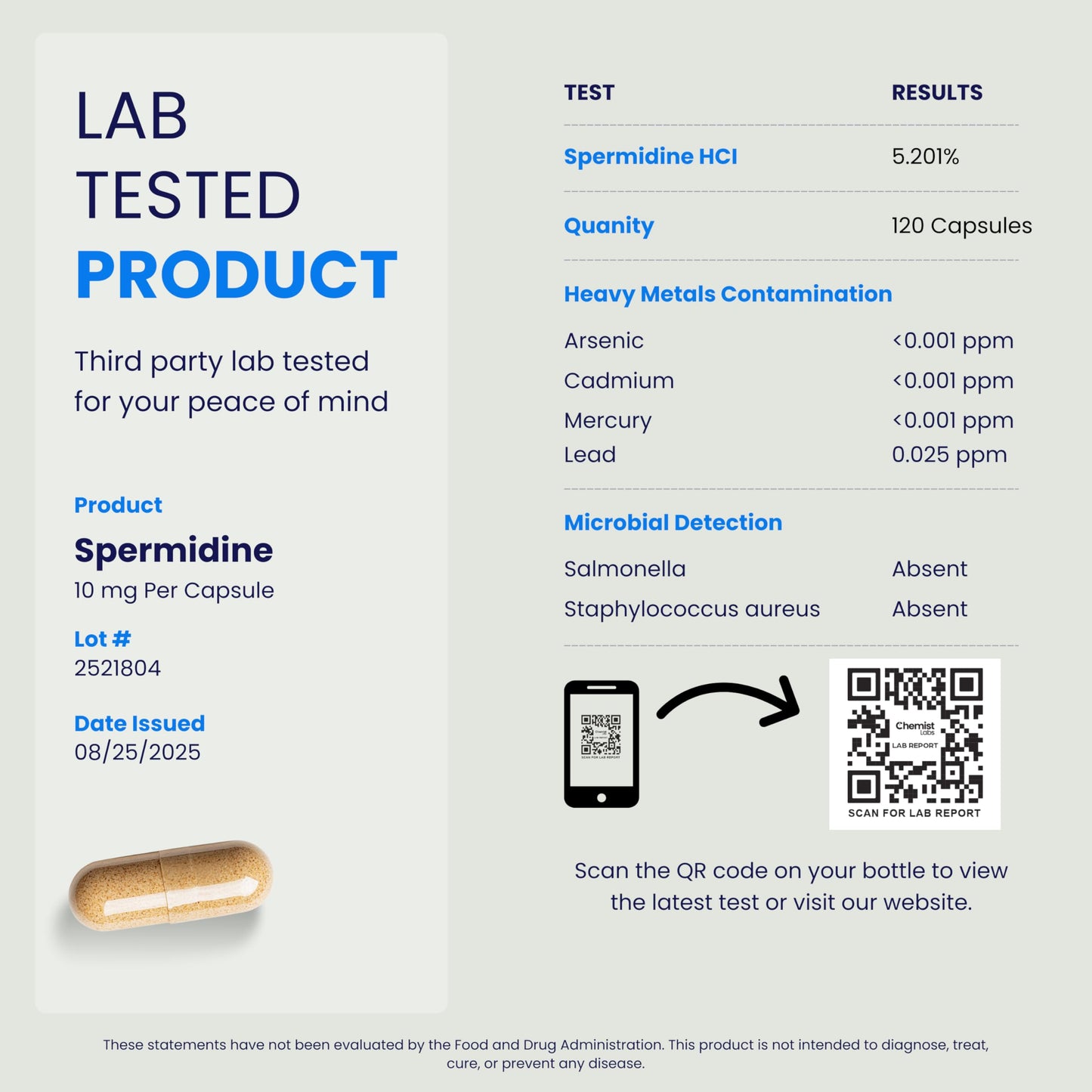 Chemist Labs Ultimate Spermidine Supplements for Men and Women, 100x Formula, 10 mg Per Capsule, 120 Capsules