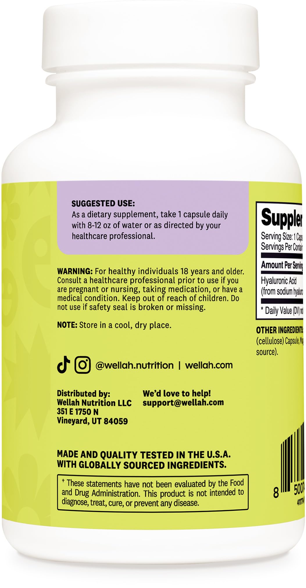 Wellah Hyaluronic Acid Supplement for Women (100mg) 120 Capsules