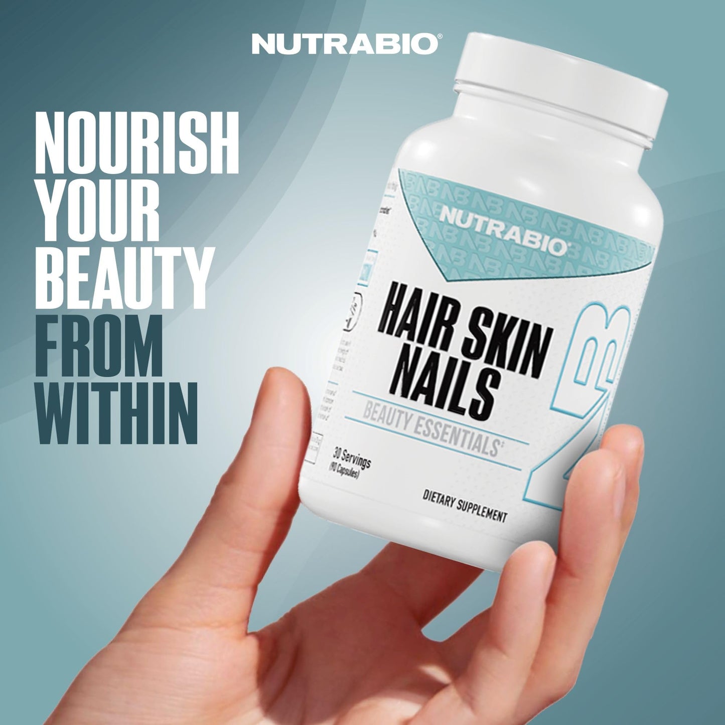 NutraBio Hair Skin Nails Vitamins Capsules 90 Count