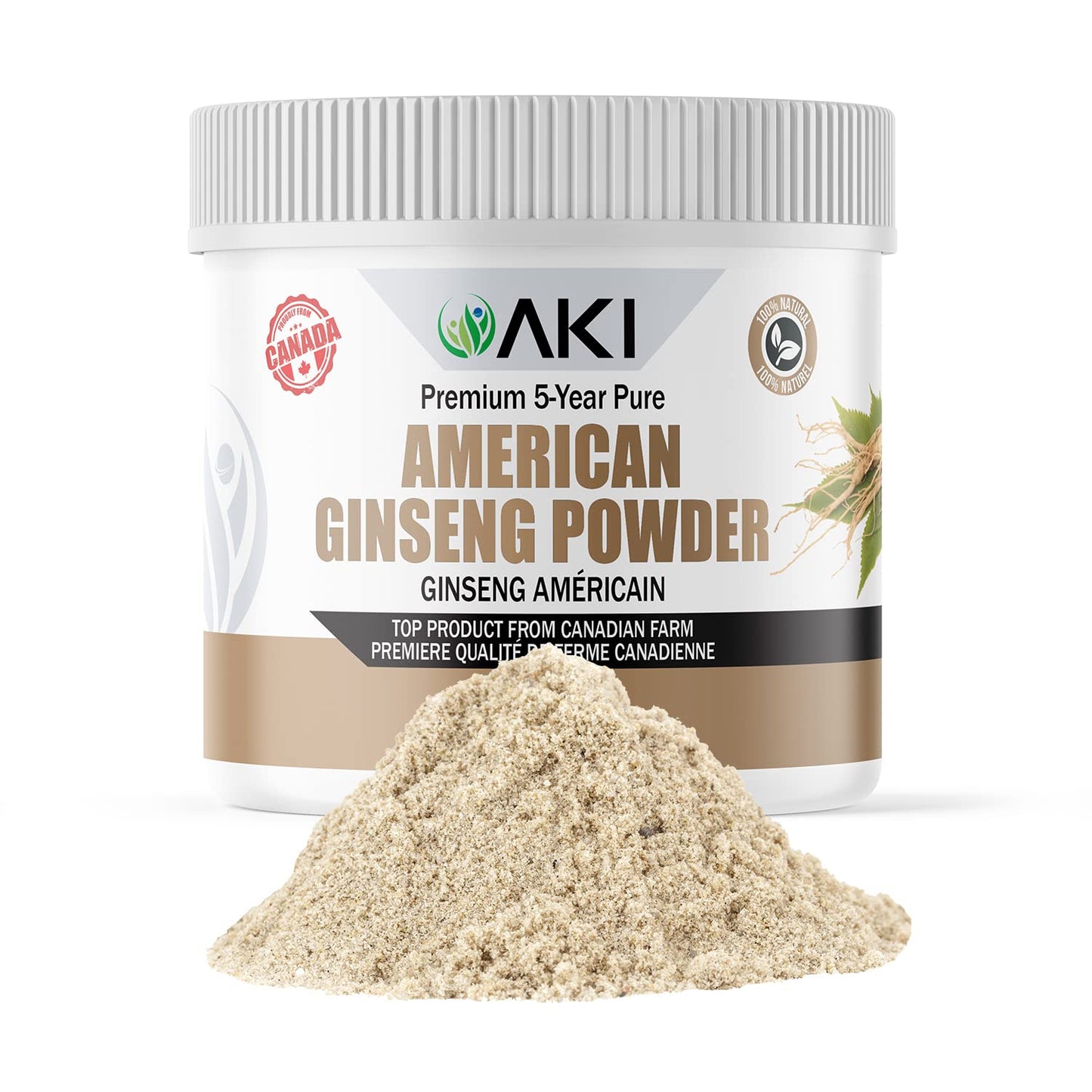 AKI ORGANIC American Ginseng Powder with 4% Ginsenosides, 4 oz