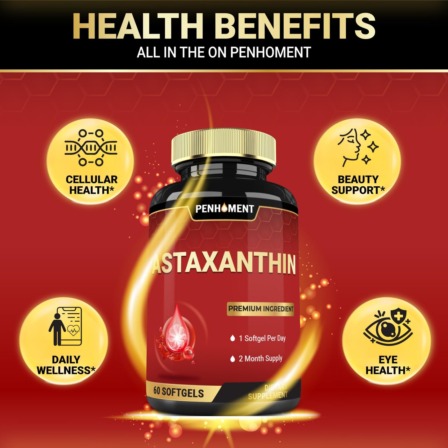 Penhoment Astaxanthin Supplements 12mg Softgel 60 Count
