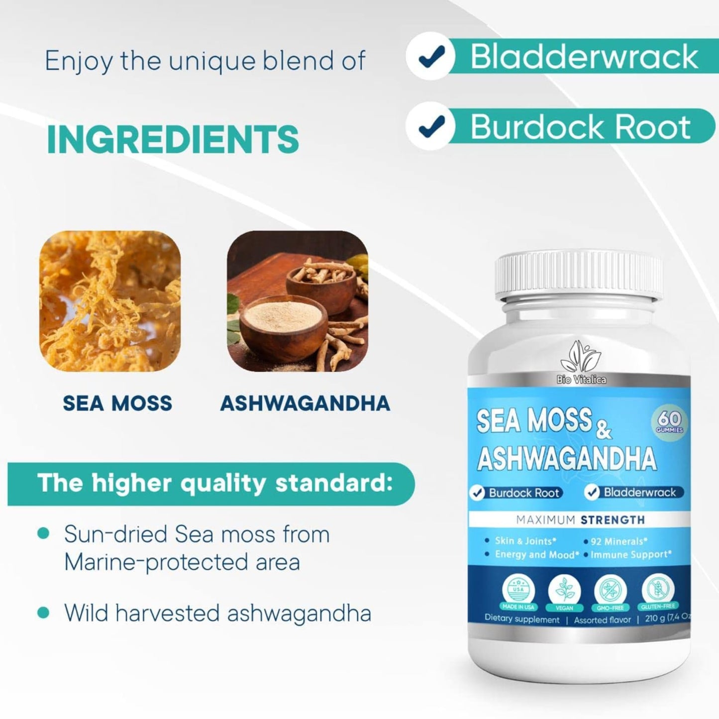 BIO VITALICA Sea Moss Ashwagandha Gummies Chewable 360