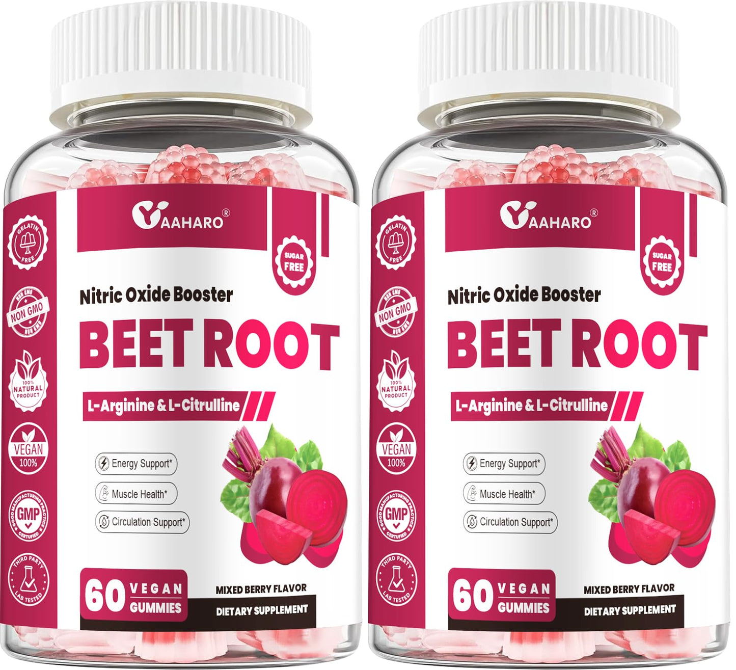 YAAHARO Beet Root Gummies Nitric Oxide Booster Supplements for Men & Women with Beetroot, L-Citrulline & L-Arginine - Heart, Muscle & Circulation Support - Sugar Free, Vegan, Mixed Berry Flavor, 120 Gummies