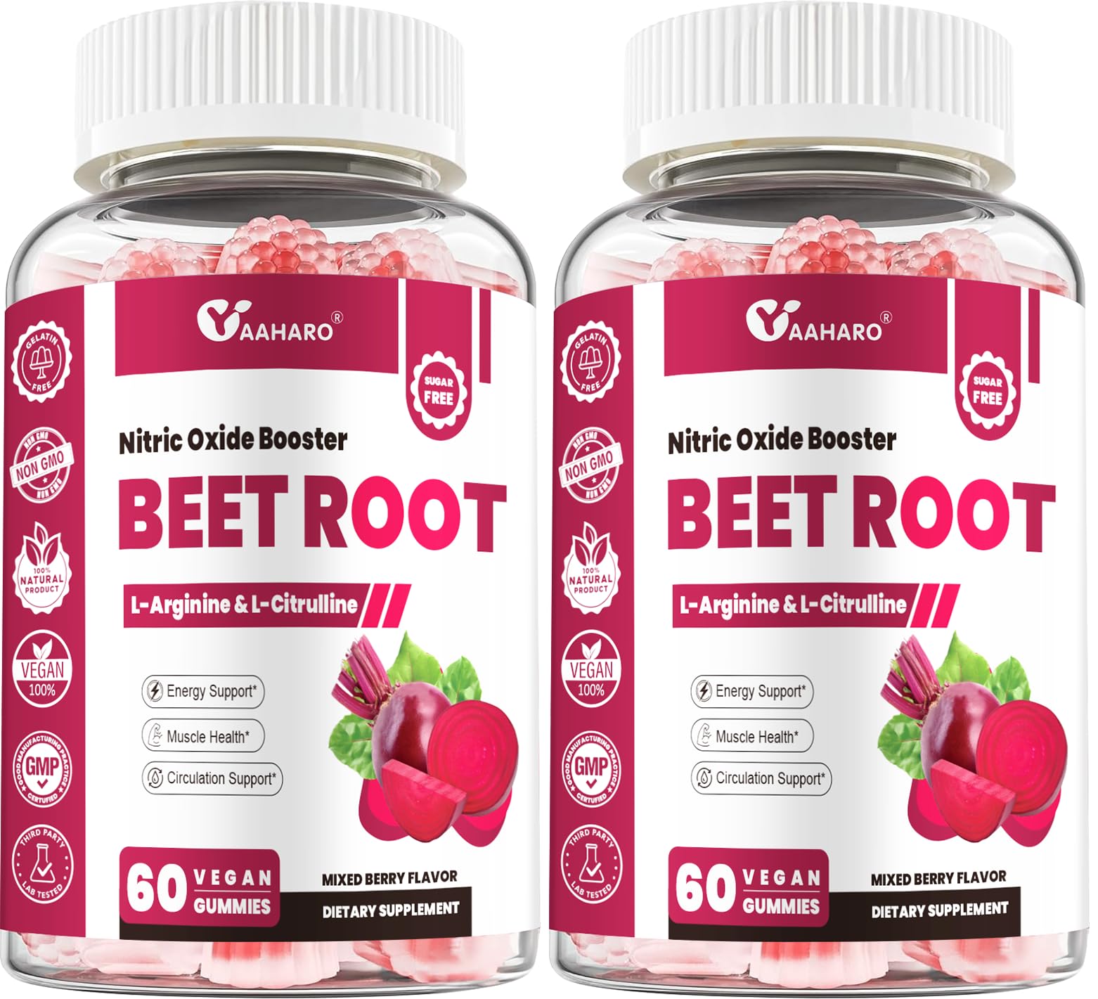 YAAHARO Beet Root Gummies Nitric Oxide Booster Supplements for Men & Women with Beetroot, L-Citrulline & L-Arginine - Heart, Muscle & Circulation Support - Sugar Free, Vegan, Mixed Berry Flavor, 120 Gummies
