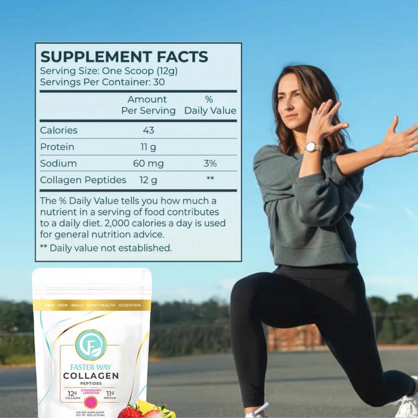 FASTer Way to Fat Loss Collagen Peptides Powder Strawberry Lemonade 13 Ounce