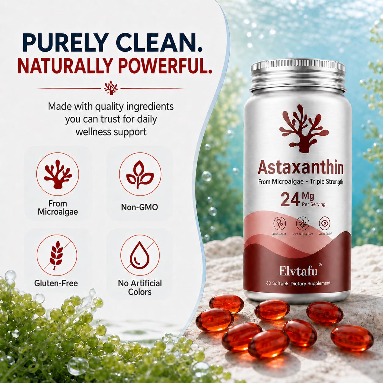 Elvtafu Astaxanthin Supplements Softgels 60