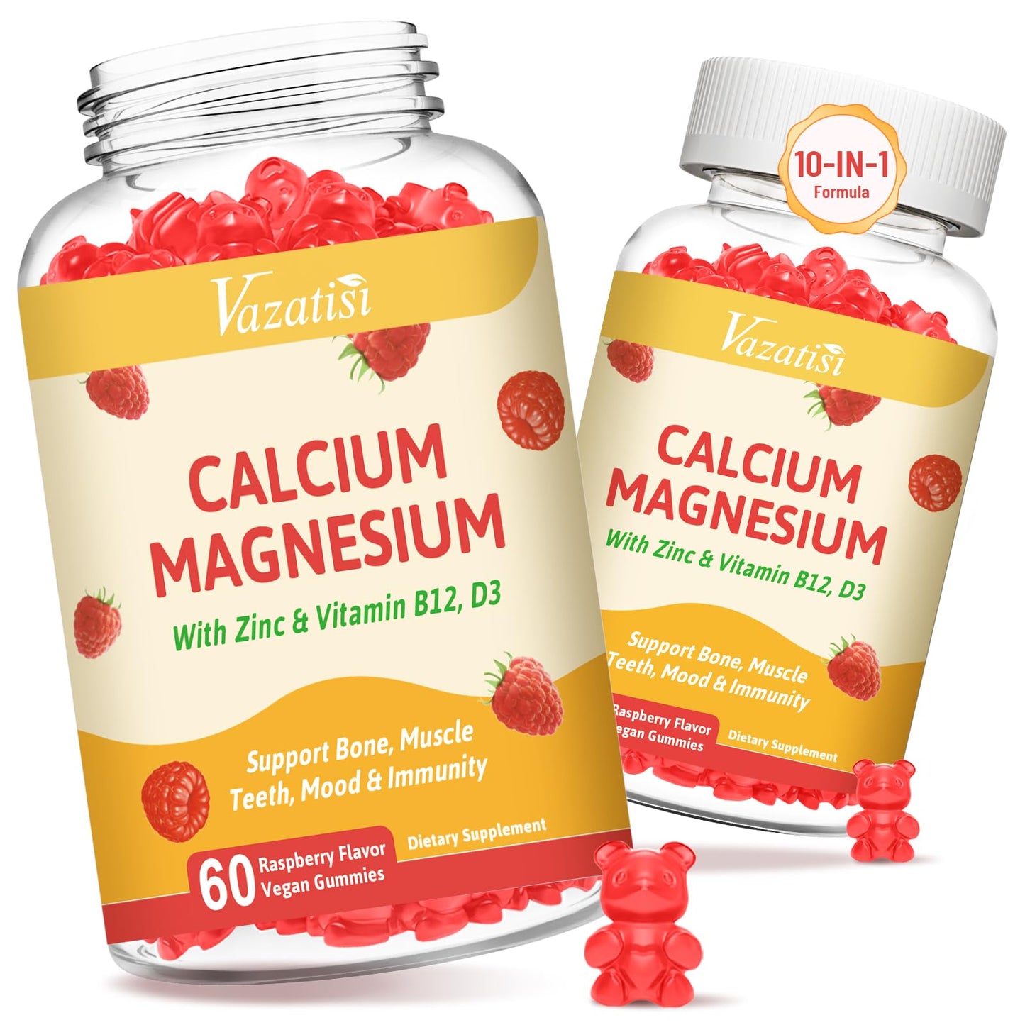 Vazatisi Calcium Gummies with Magnesium, Zinc, Vitamin D3 & B12, 120 Gummies