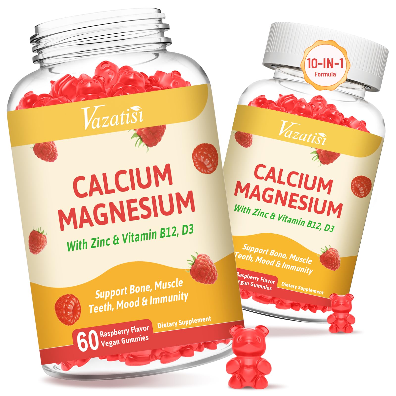 Vazatisi Calcium Gummies with Magnesium, Zinc, Vitamin D3 & B12, 120 Gummies
