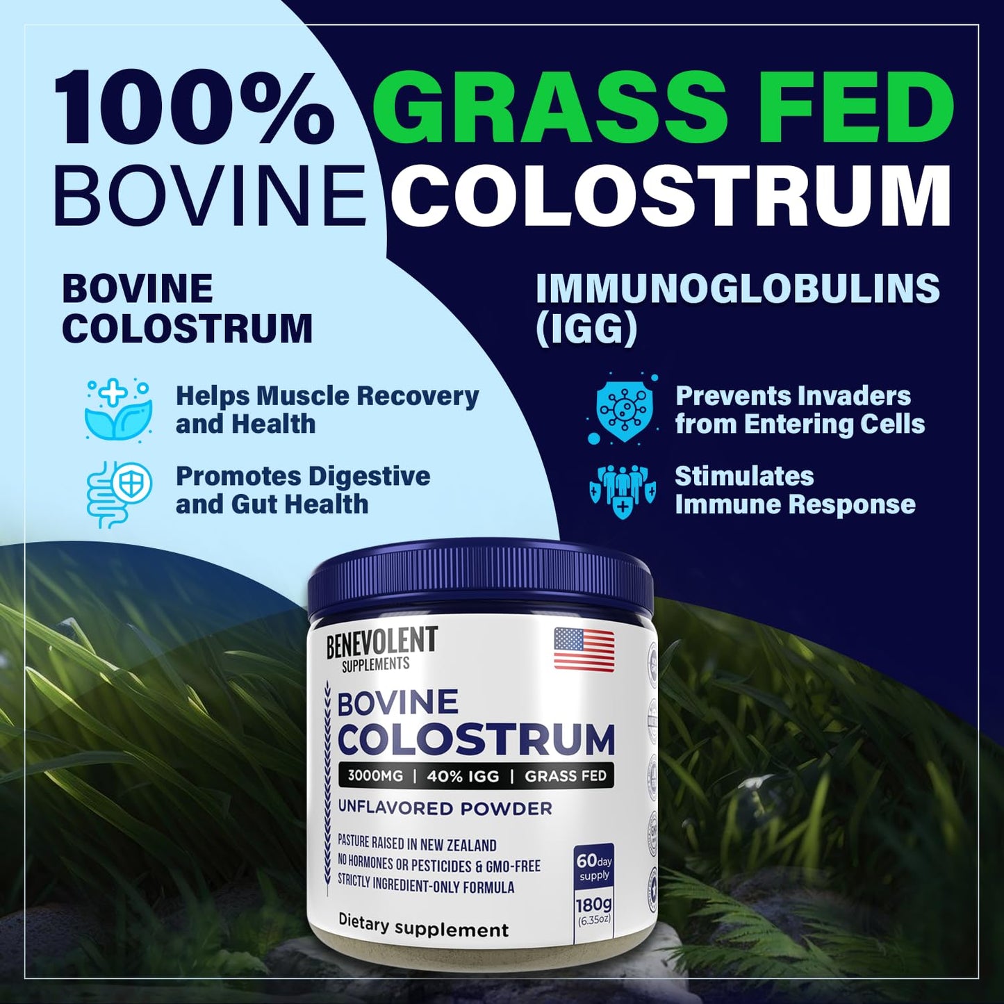 Benevolent Nourishment Bovine Colostrum Powder Supplement 60 Servings