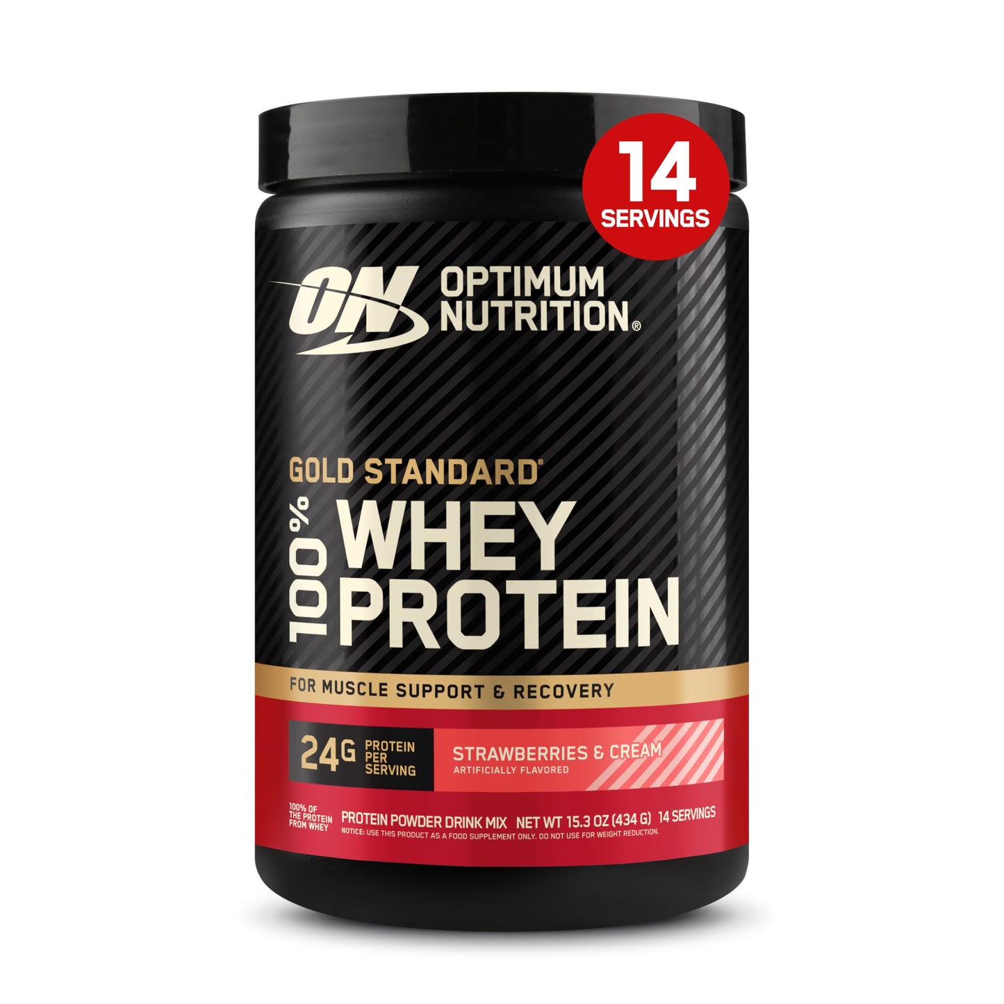 Optimum Nutrition Gold Standard 100% Whey Protein Powder, Strawberries and Cream, 16 Servings, 1 Pound