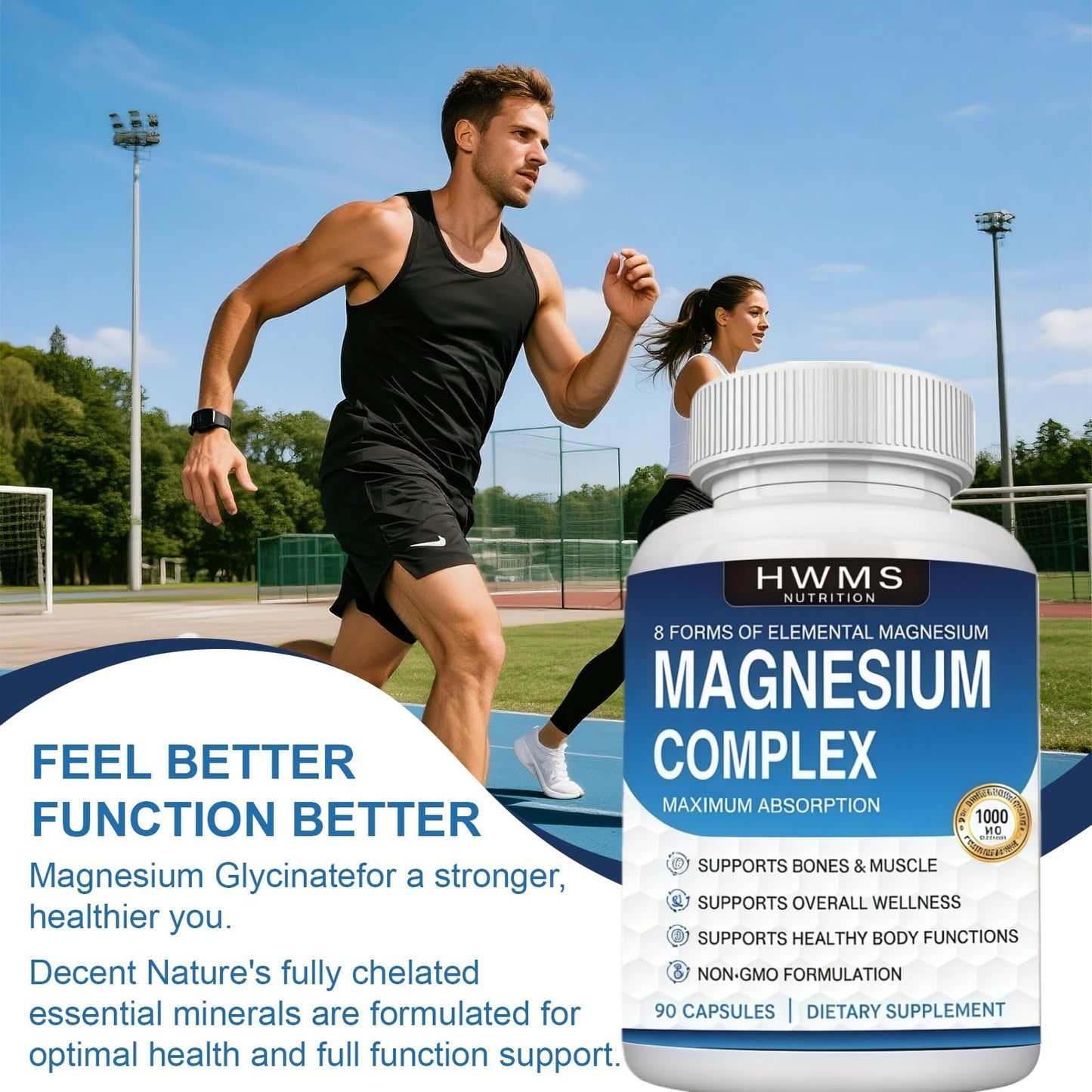 HWMS Magnesium Complex 8 Elemental 1000mg Capsules, 90 Count