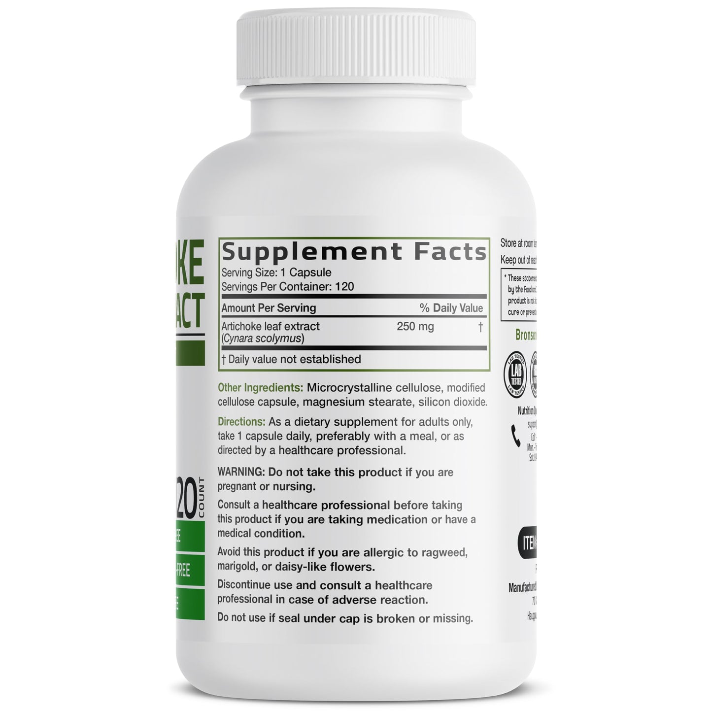 Bronson Artichoke Leaf Extract Extra Strength Capsules, 120 Count