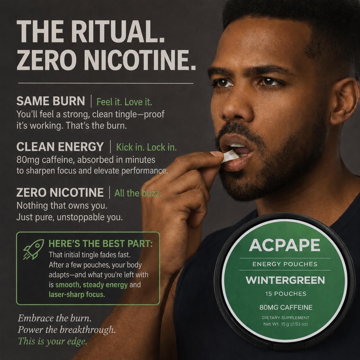 Acpape Caffeine Energy Wintergreen Pouches, 60 Pouches