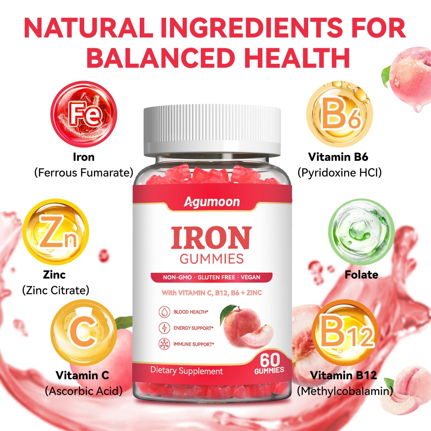 Agumoon Iron Supplement Gummies Gummy 60 Count