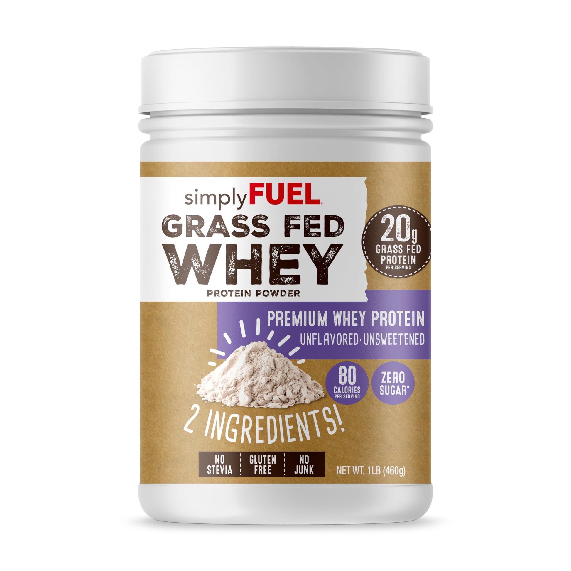 simplyFUEL Whey Protein Powder, 100% Grass-Fed, Unflavored, Unsweetened, Zero Sugar or Carbs, Gluten-Free, 20 g Protein per Serving, 16 oz