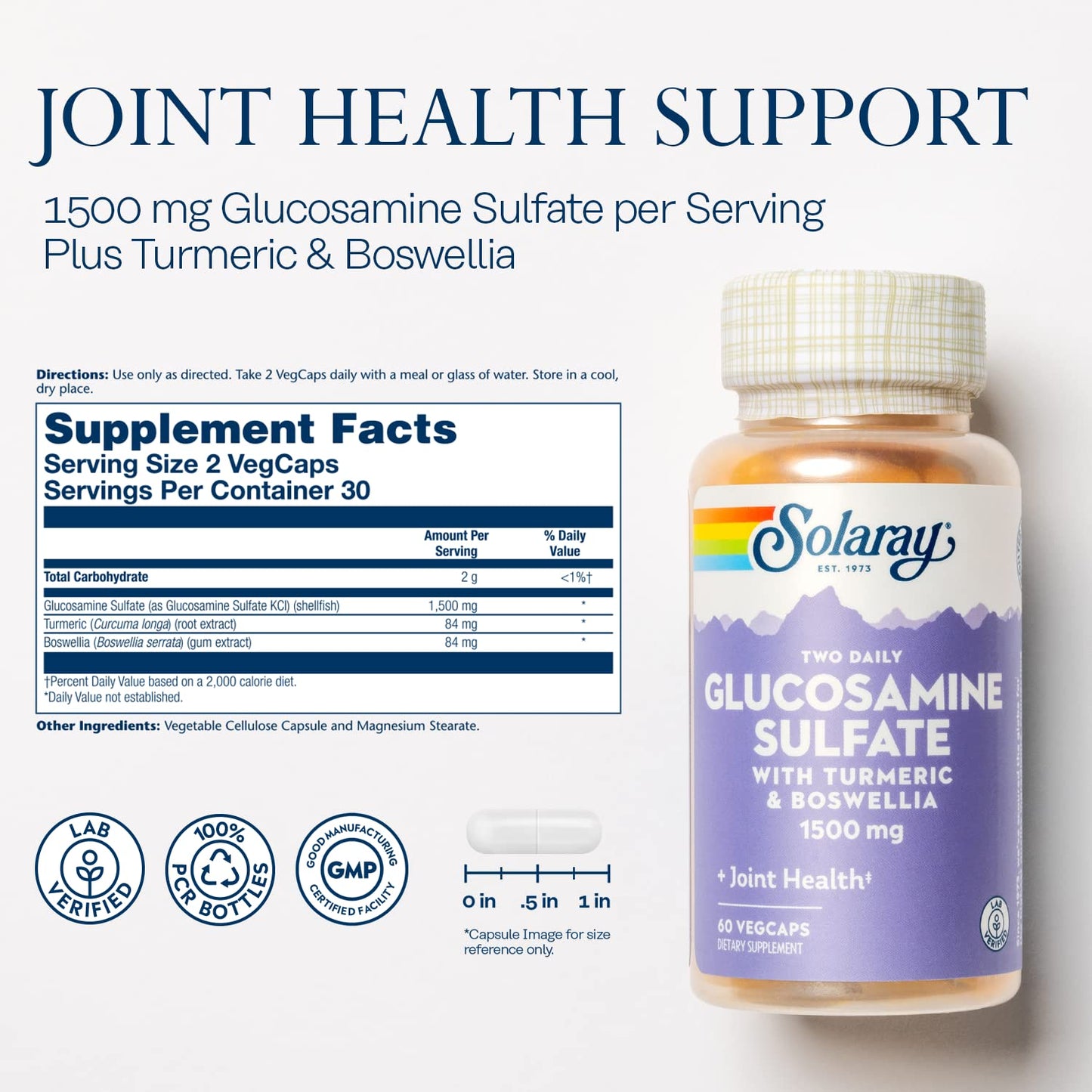 Solaray Glucosamine Sulfate 1500 mg VegCaps, 60 Count
