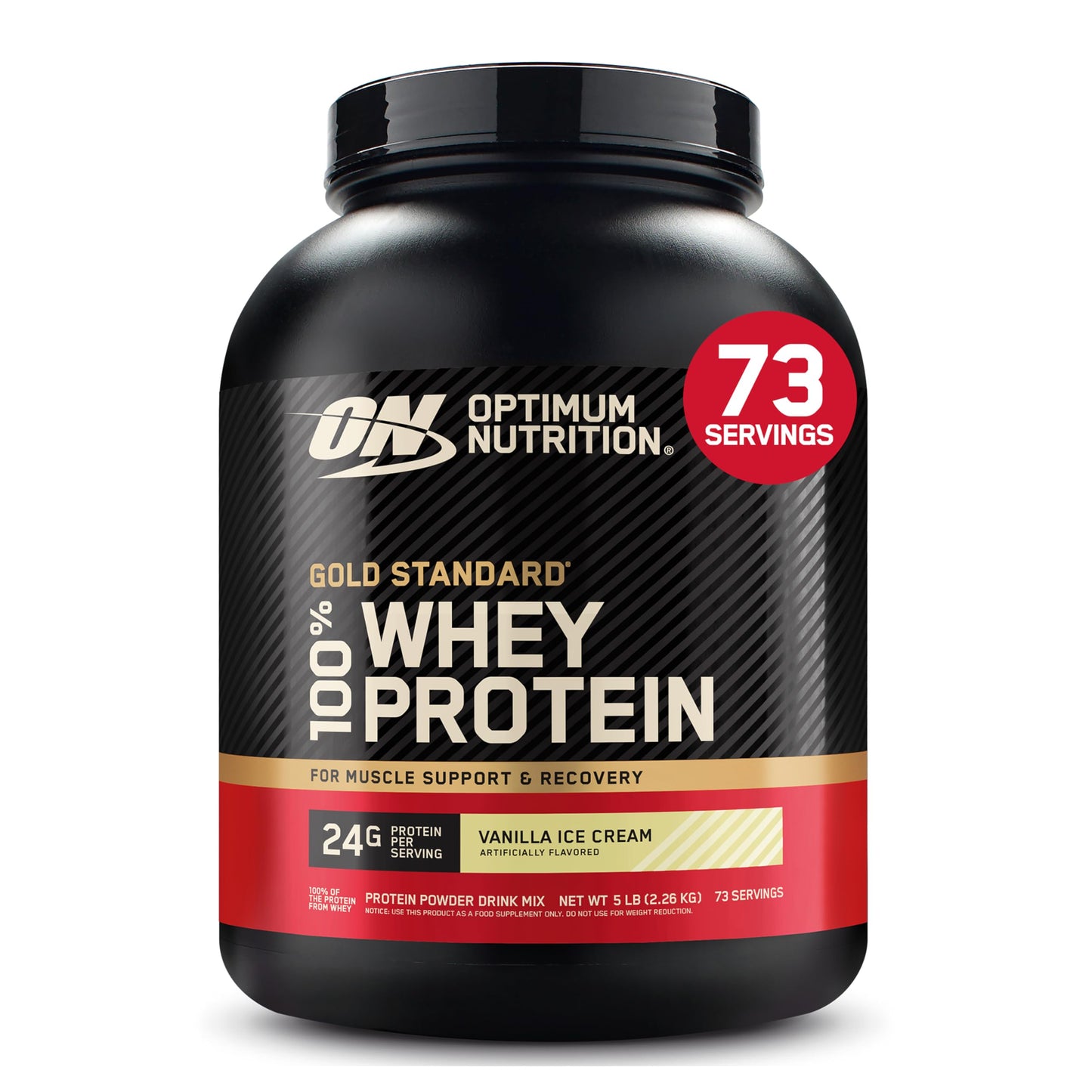 Optimum Nutrition Gold Standard 100% Whey Protein Powder Vanilla Ice Cream, 80 Servings