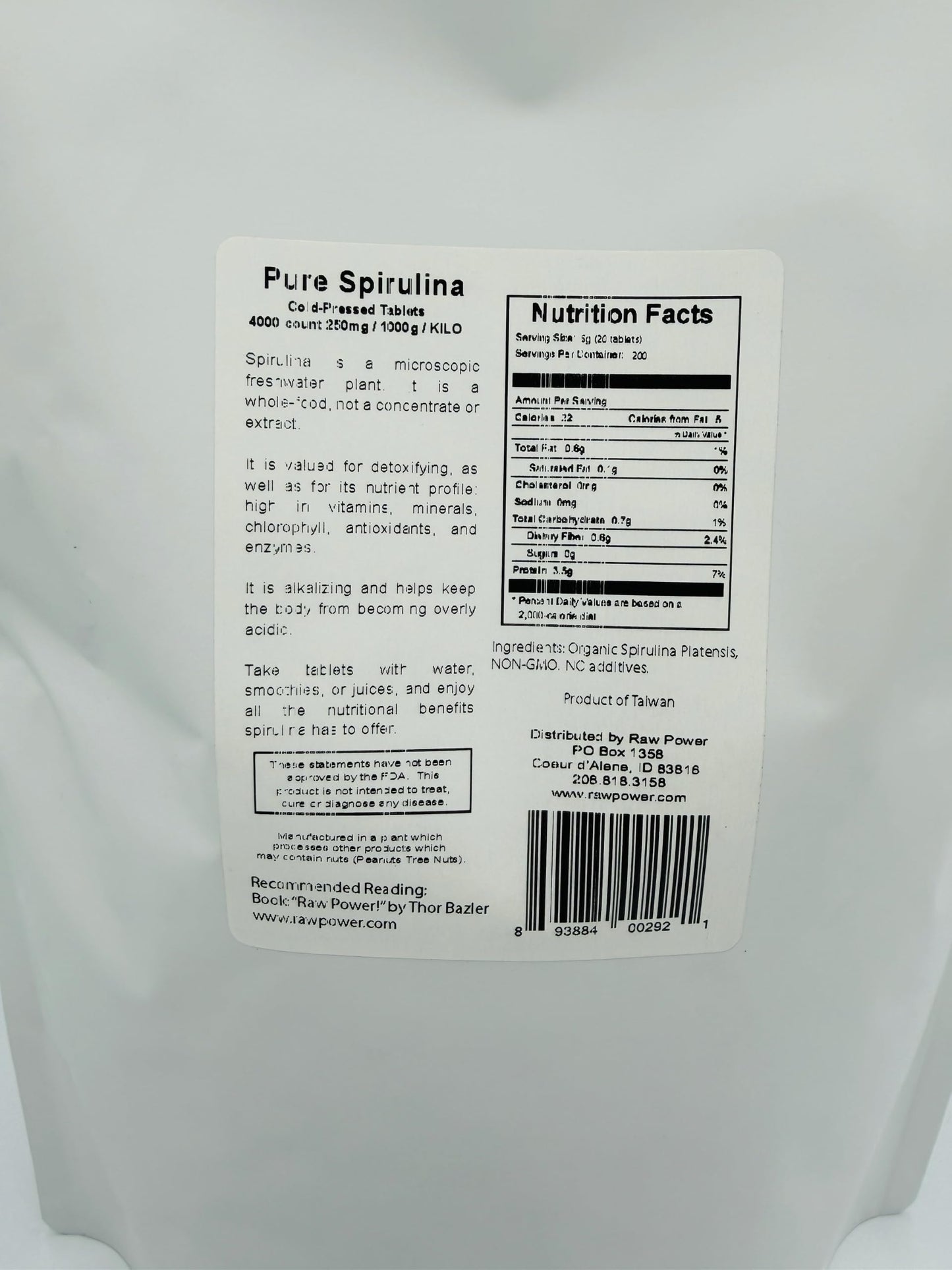Raw Power Spirulina Cold-Pressed Tablets 1 Count