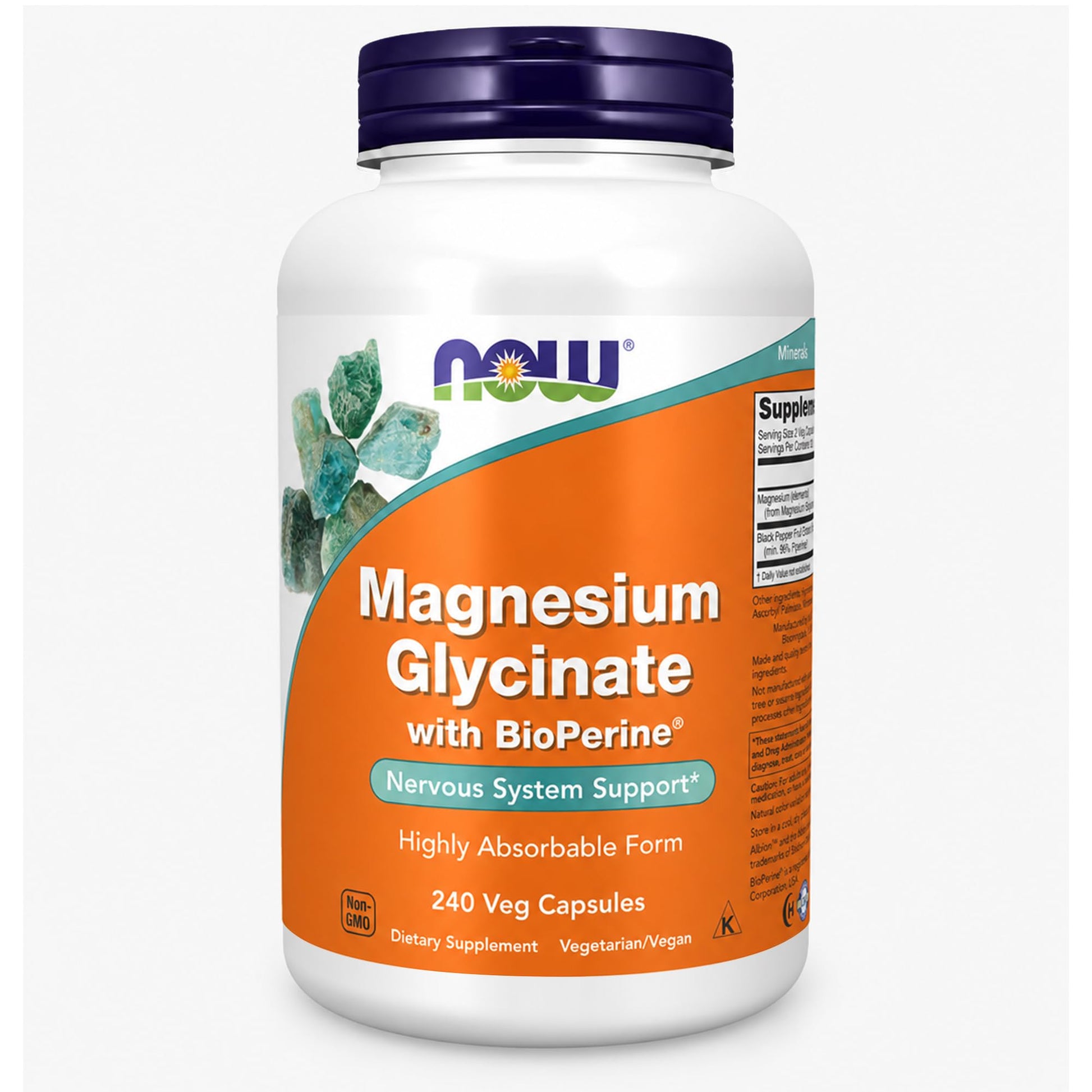NOW Foods Magnesium Glycinate with BioPerine Capsules, 240 Capsules
