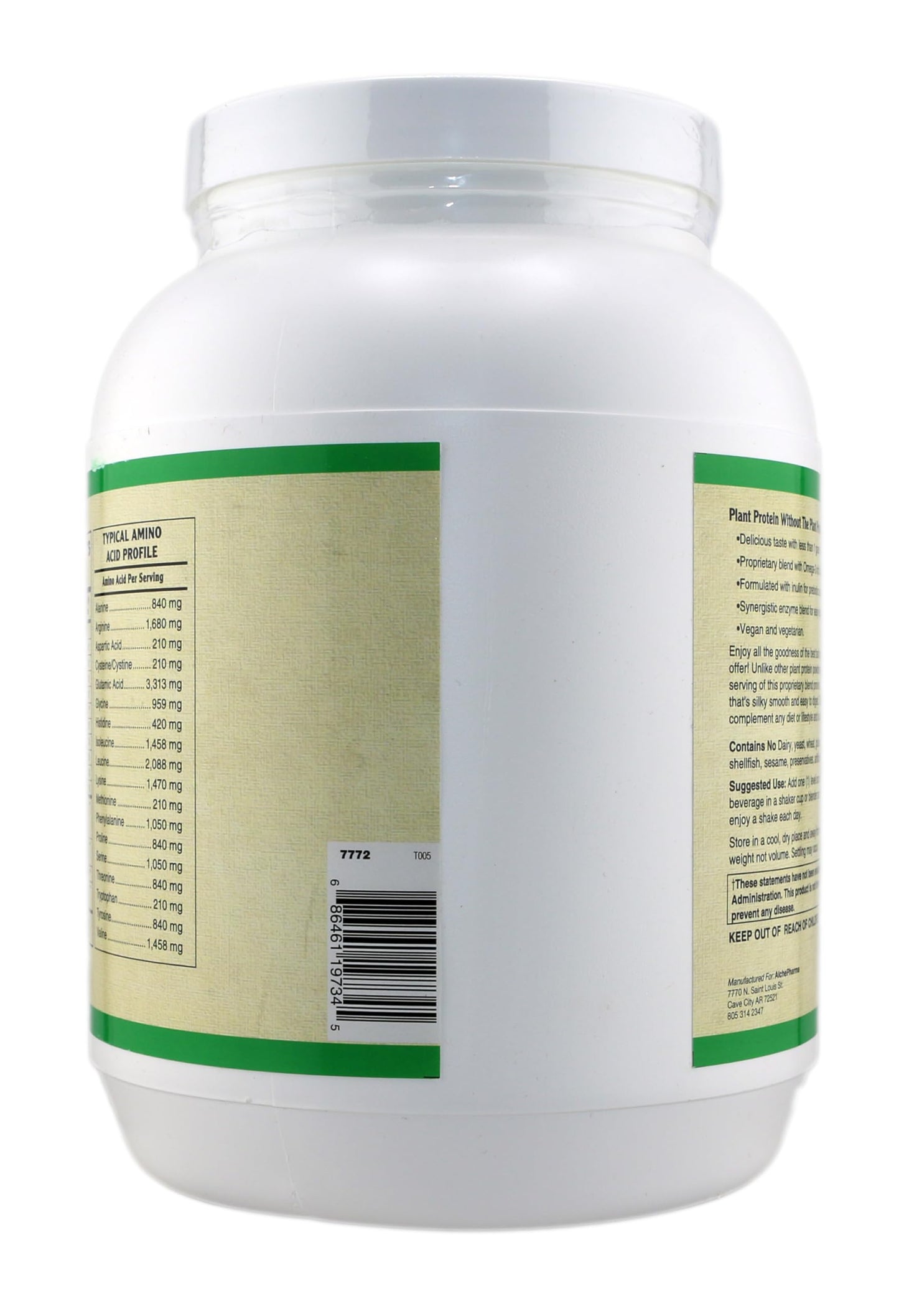 AlchePharma Plant Protein Premium Blend Powder, Chocolate, 2.25 lb